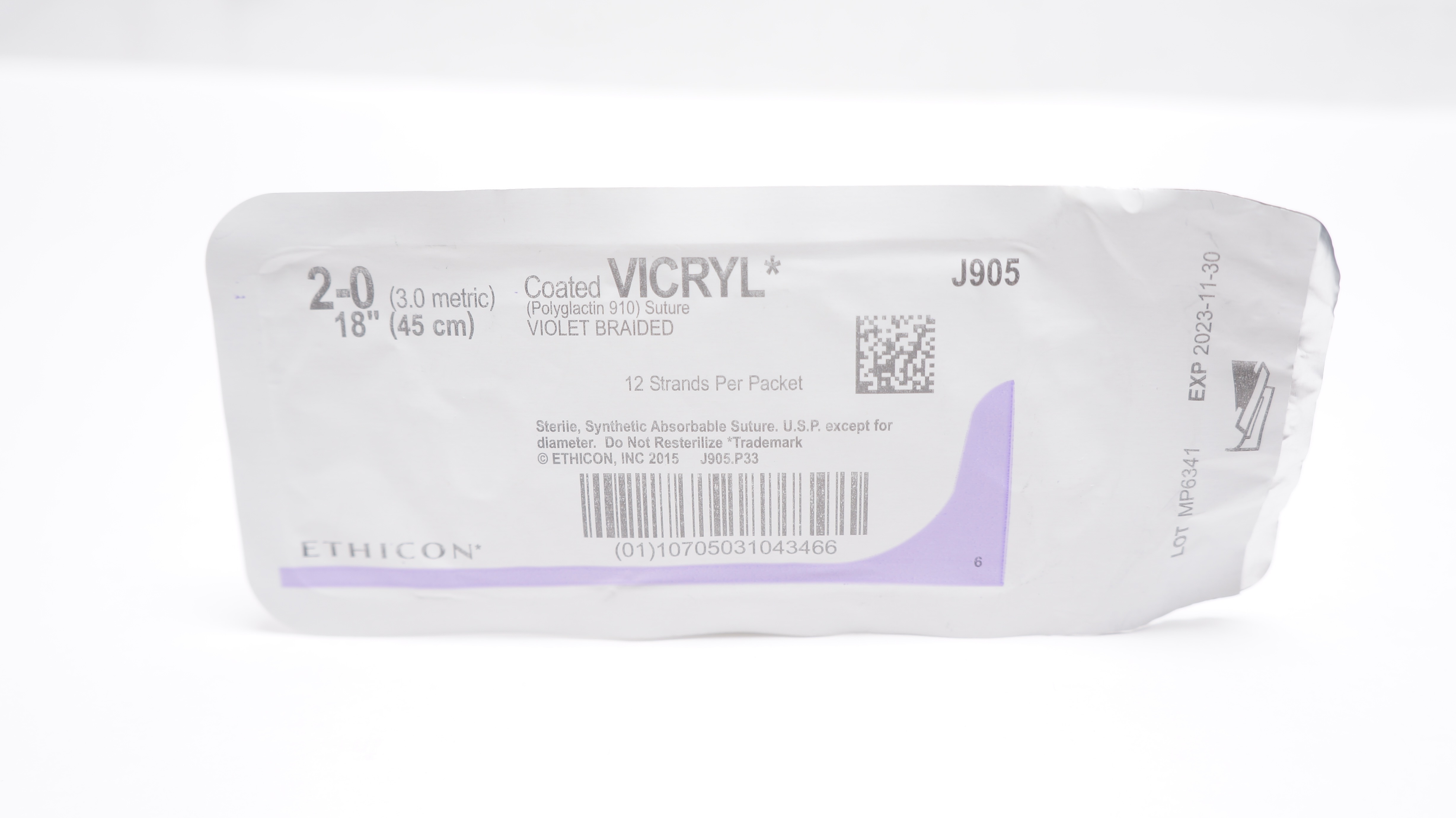 Ethicon J905 2-0 Coated VICRYL Polyglactin 910 Stre, Violet Braided 18inch (x)