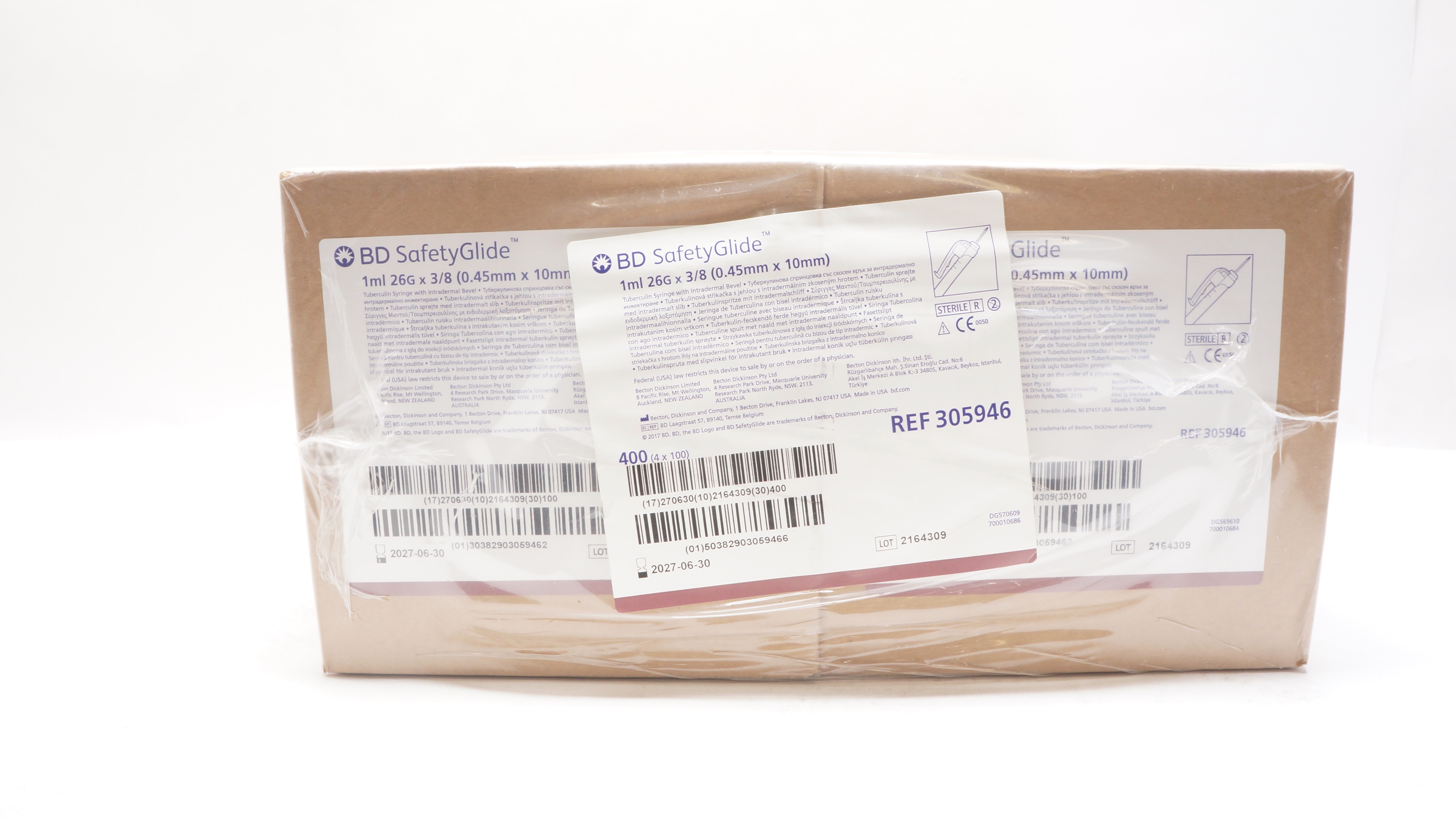 BD 305946 Safety Glide 1ml 26G x 3/8inch - Box of 400