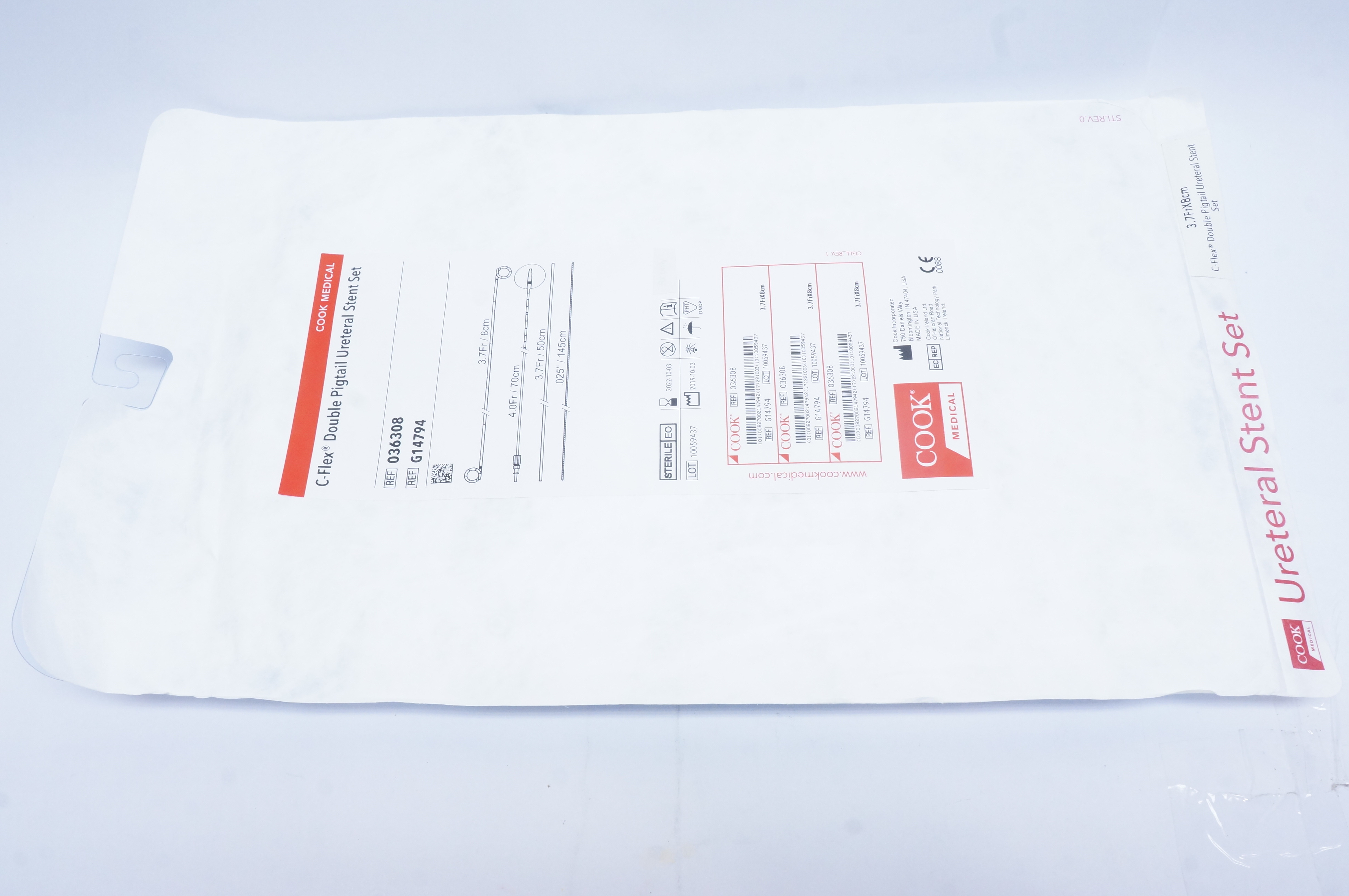 Cook Medical G14794 C-Flex Double Pigtail Ureteral Stnt Set 3.7Fr. x 8cm