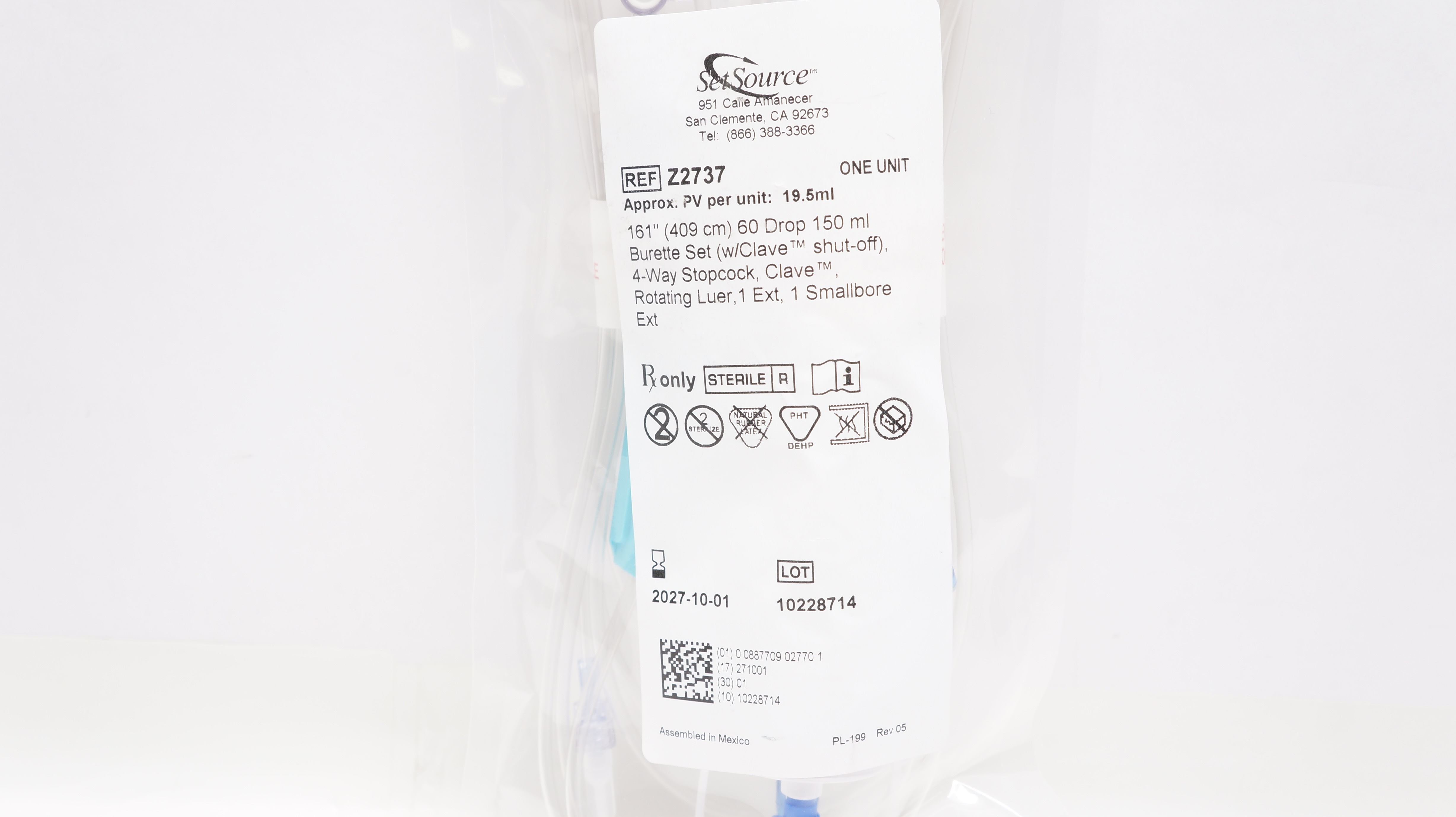 SetSource Z2737 Approx. PV Per Unit 19.5mL 161inch Burette Set 4-Way Stopcock