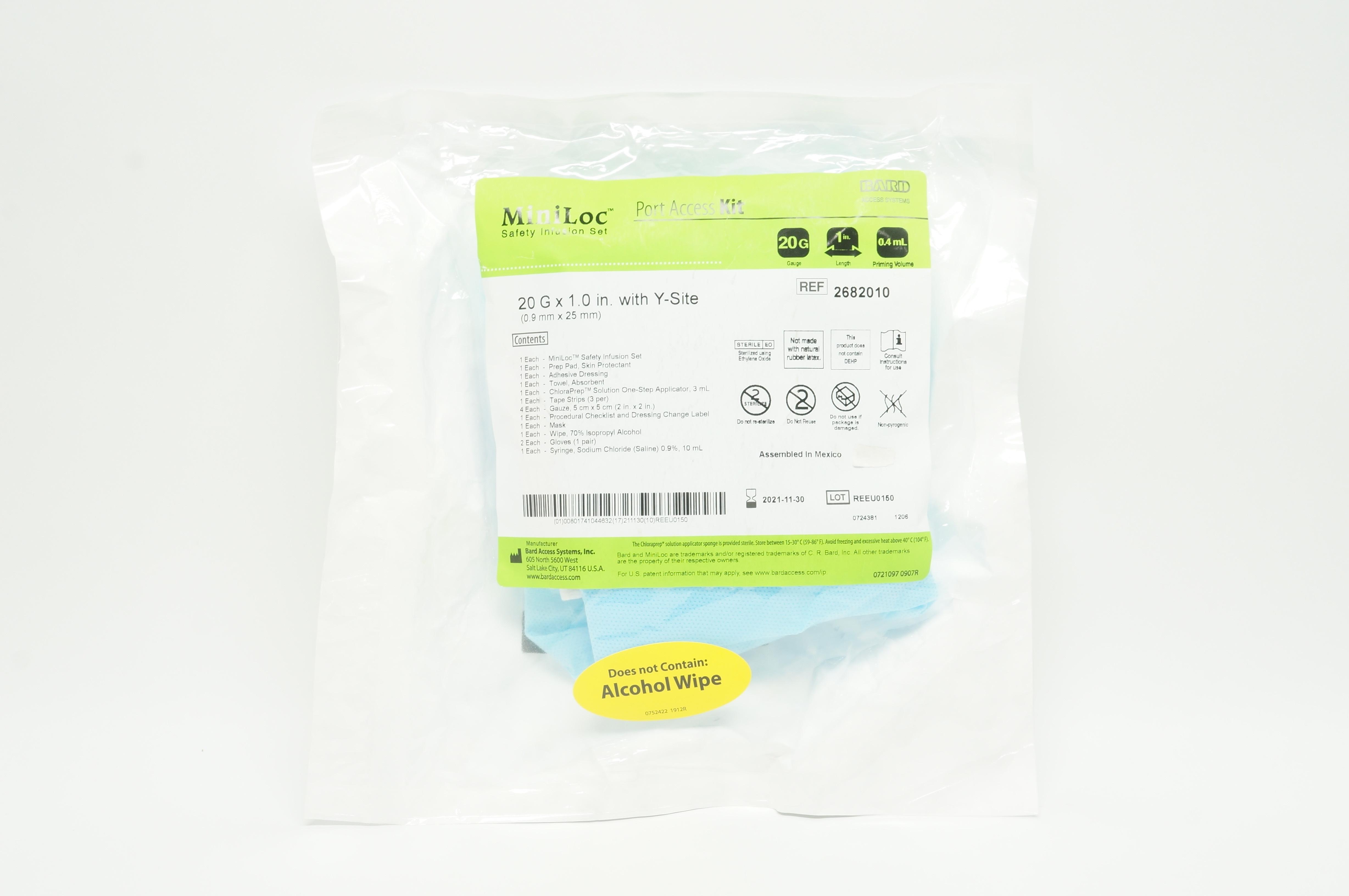 Bard 2682010 MiniLoc Safety Infusion Set Port Access Kit 20G x 1.0 inch(x)