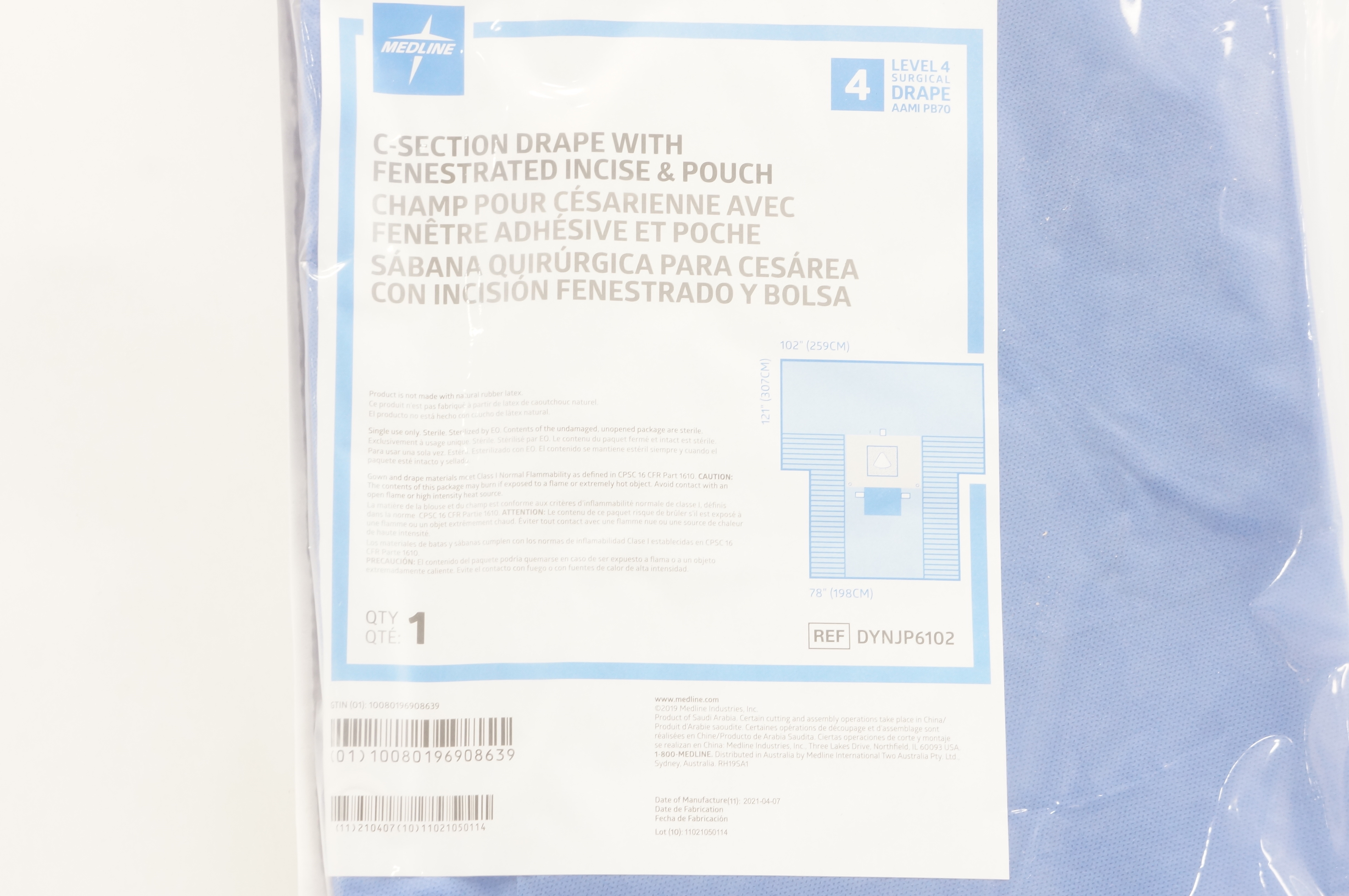 Medline DYNJP6102 C-Section Surgical Drape Level 4, 102 x 121 x 78inch