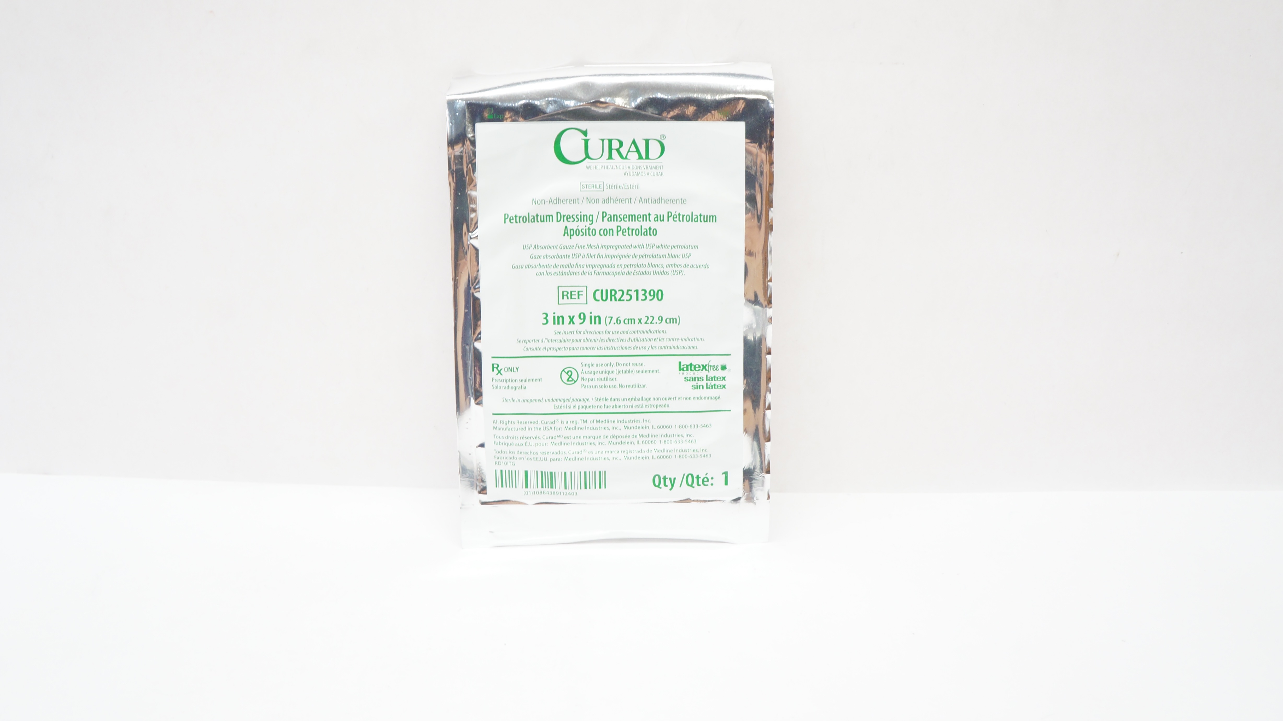 Medline CUR251390 Non-Adherent Curad Petrolatum Dressing 3inch x 9inch (x)