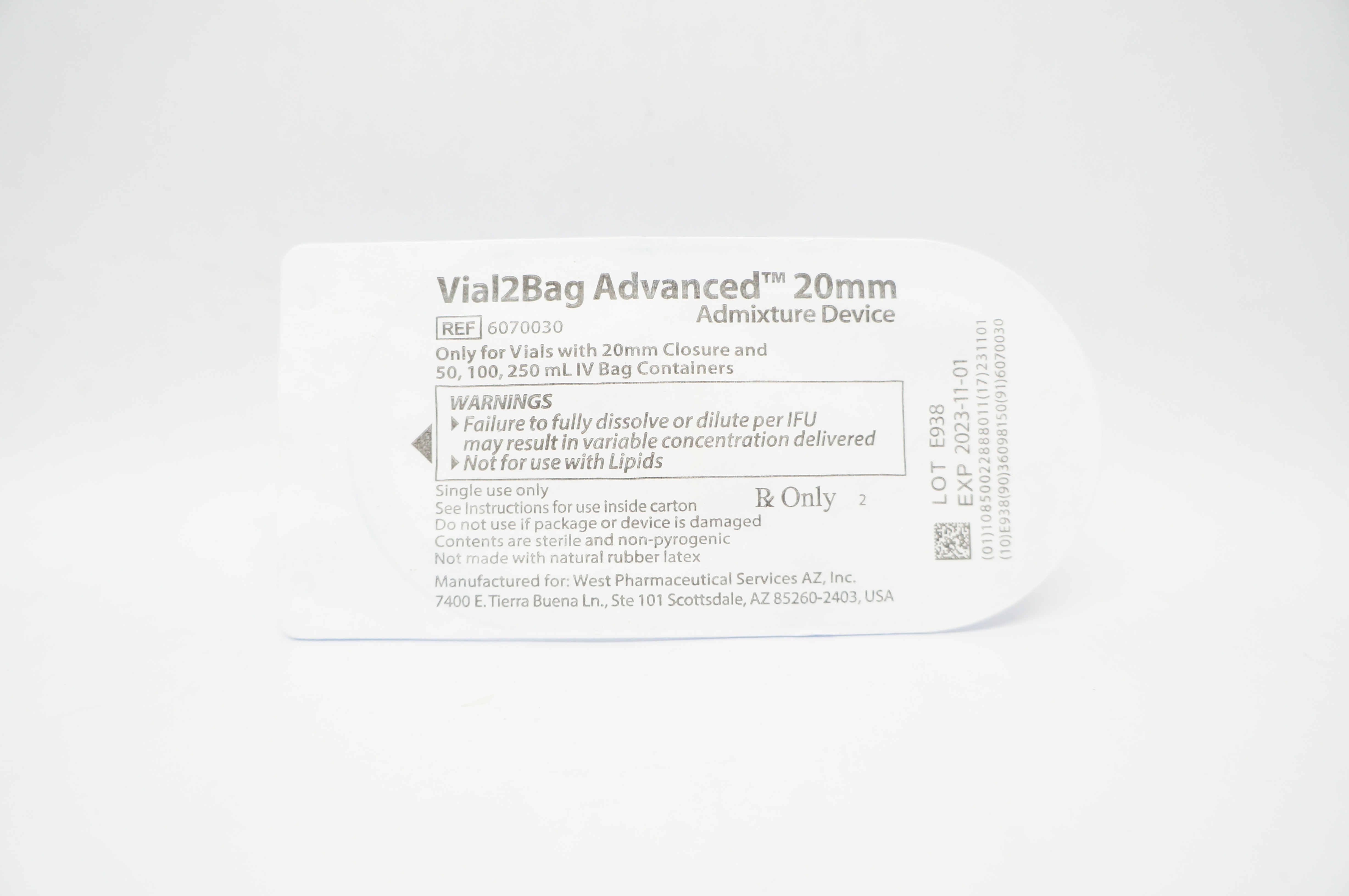 West Pharmaceutical 6070030 Vial2Bag Advanced Admixture Device 20mm (x)