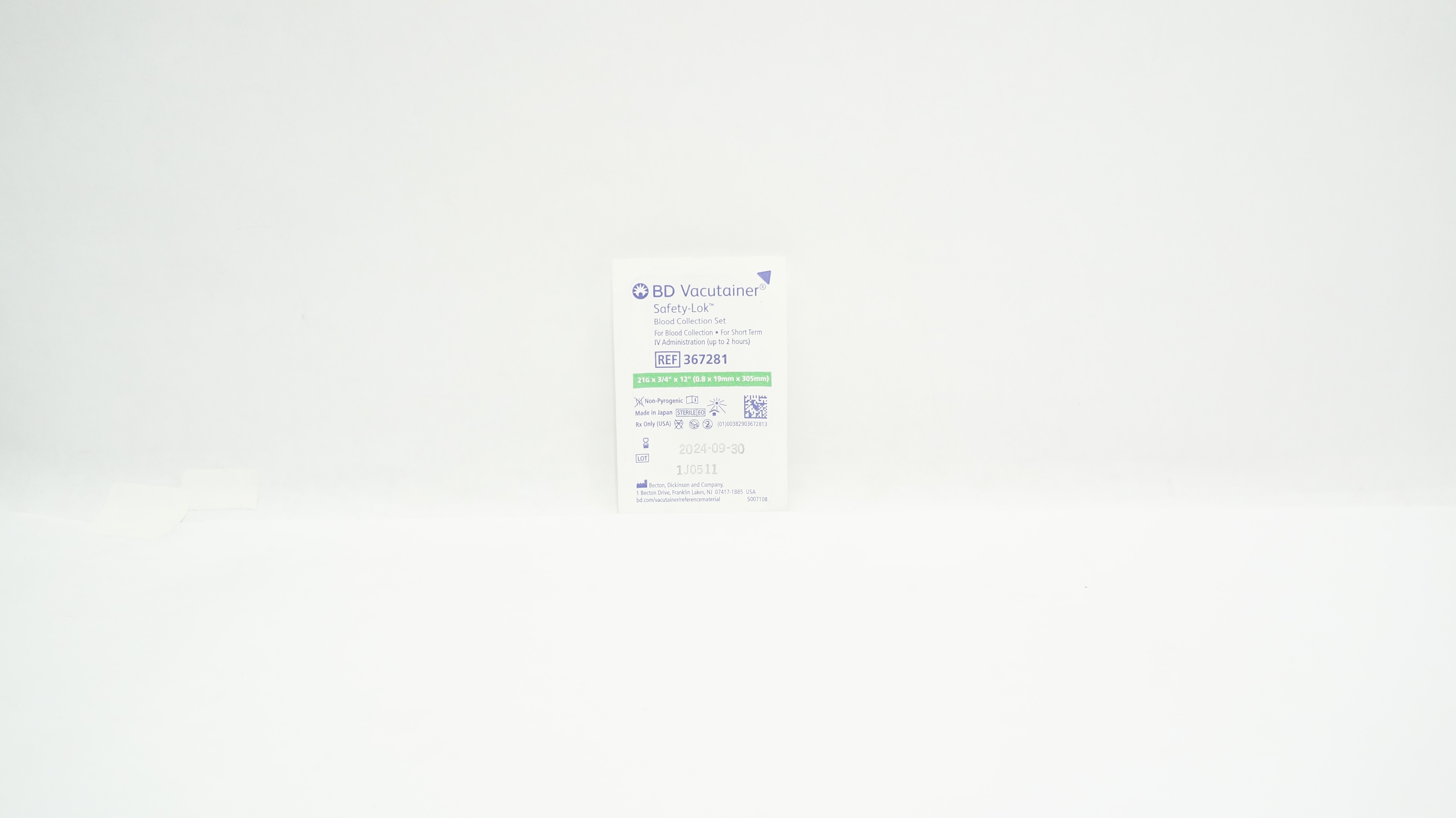 BD 367281 Safety-Lok Blood Collection Set 21G x 3/4inch x 12inch