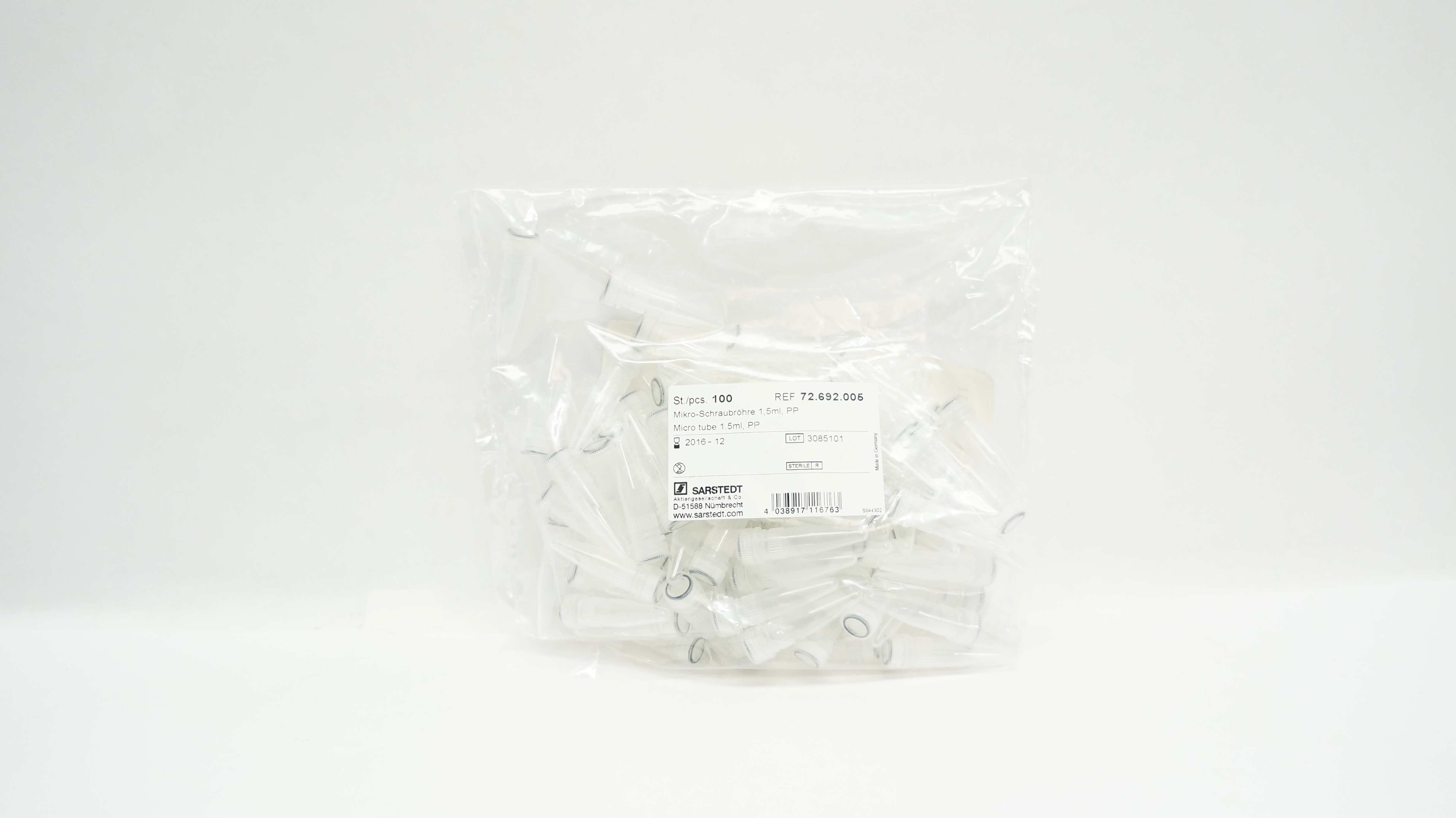 Sarstedt 72.692.005 Micro Tube 1.5ml, PP (x) - Pack of 100