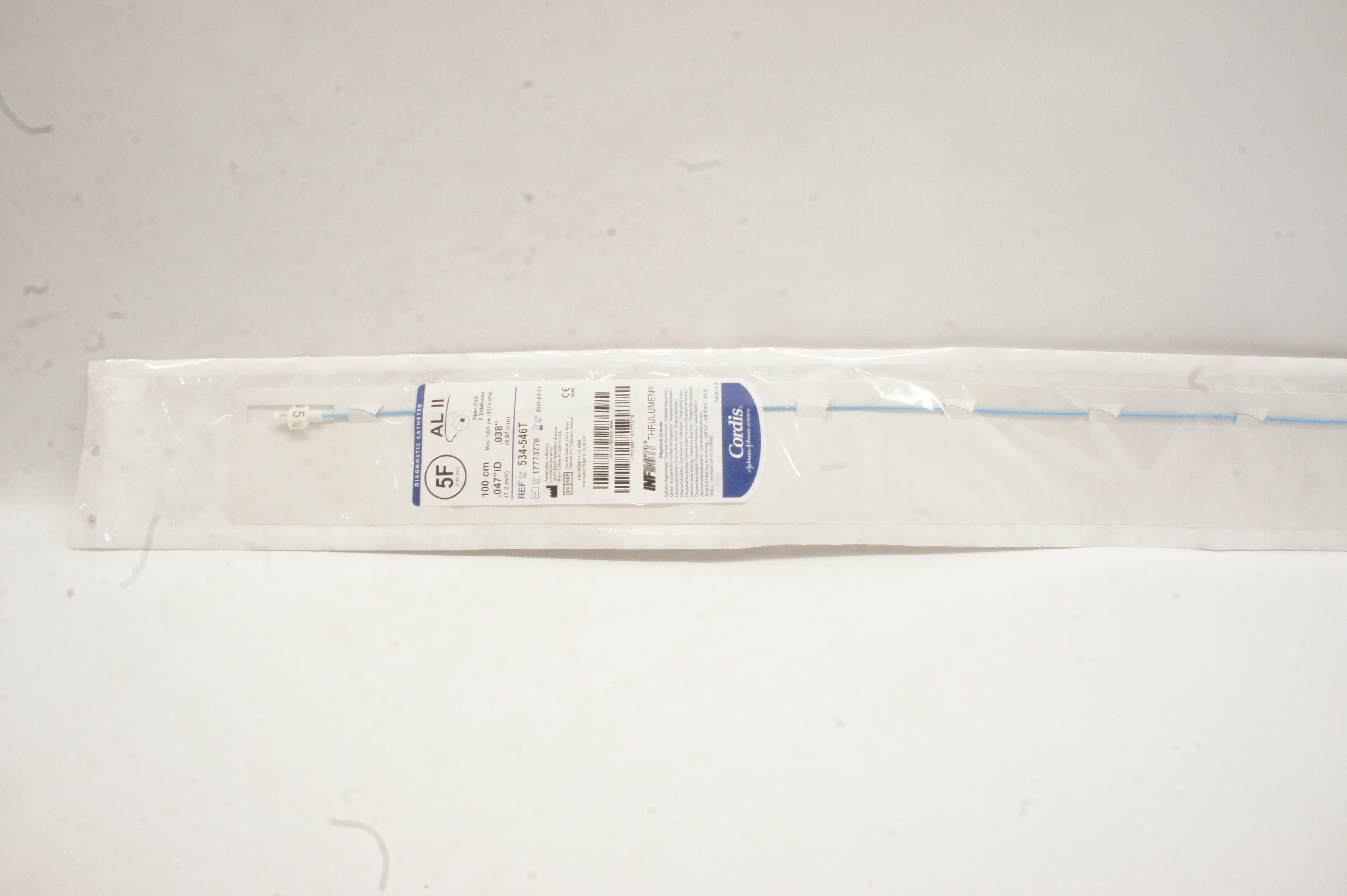 Cordis 534-546T Diagnostic Cath. AL II 5F x 100cm x .047 x .038inch (x)