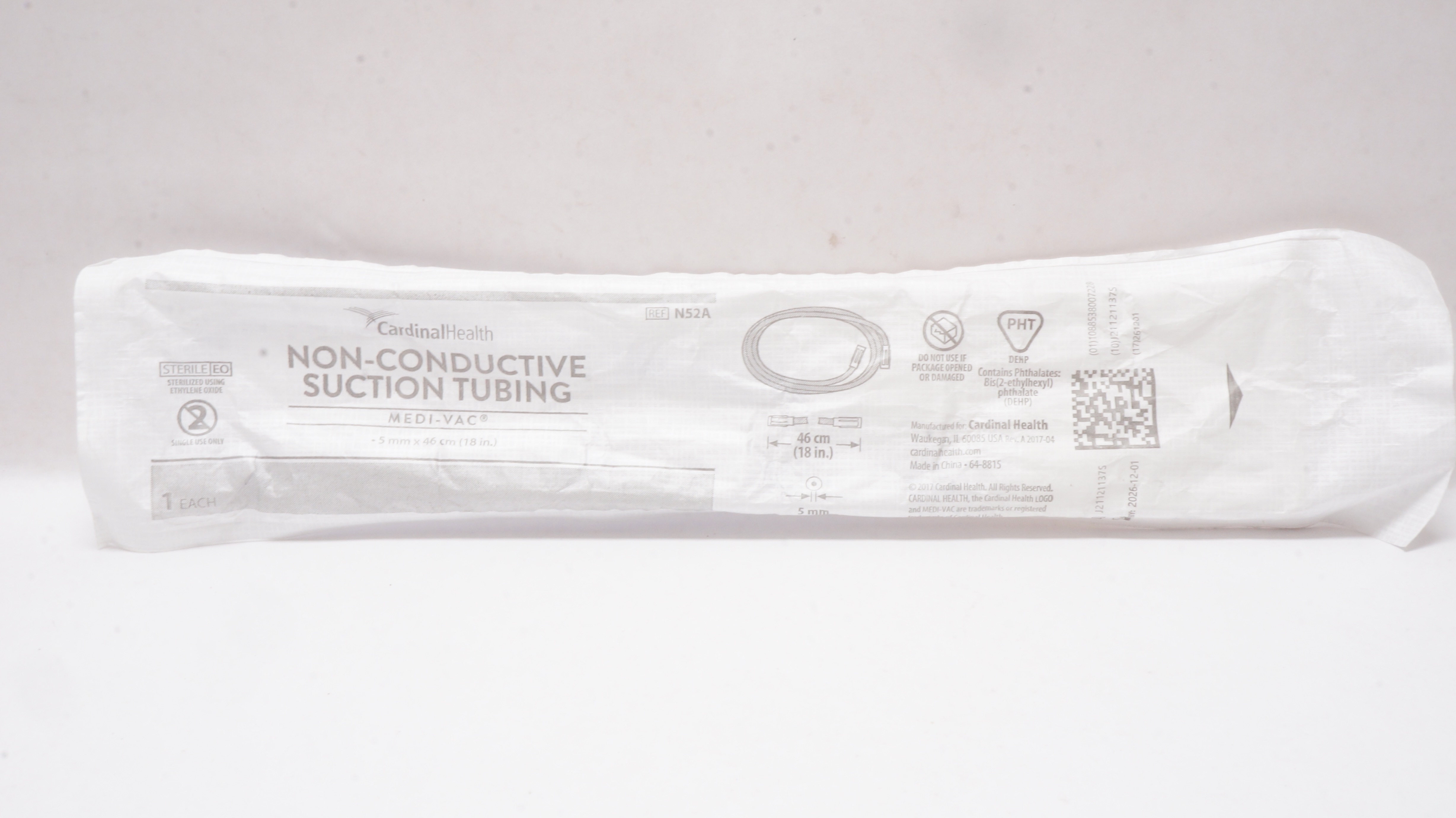 Cardinal Health N52A Medi-Vac Non-Conductive Suction Tubing 5mm x 18inch