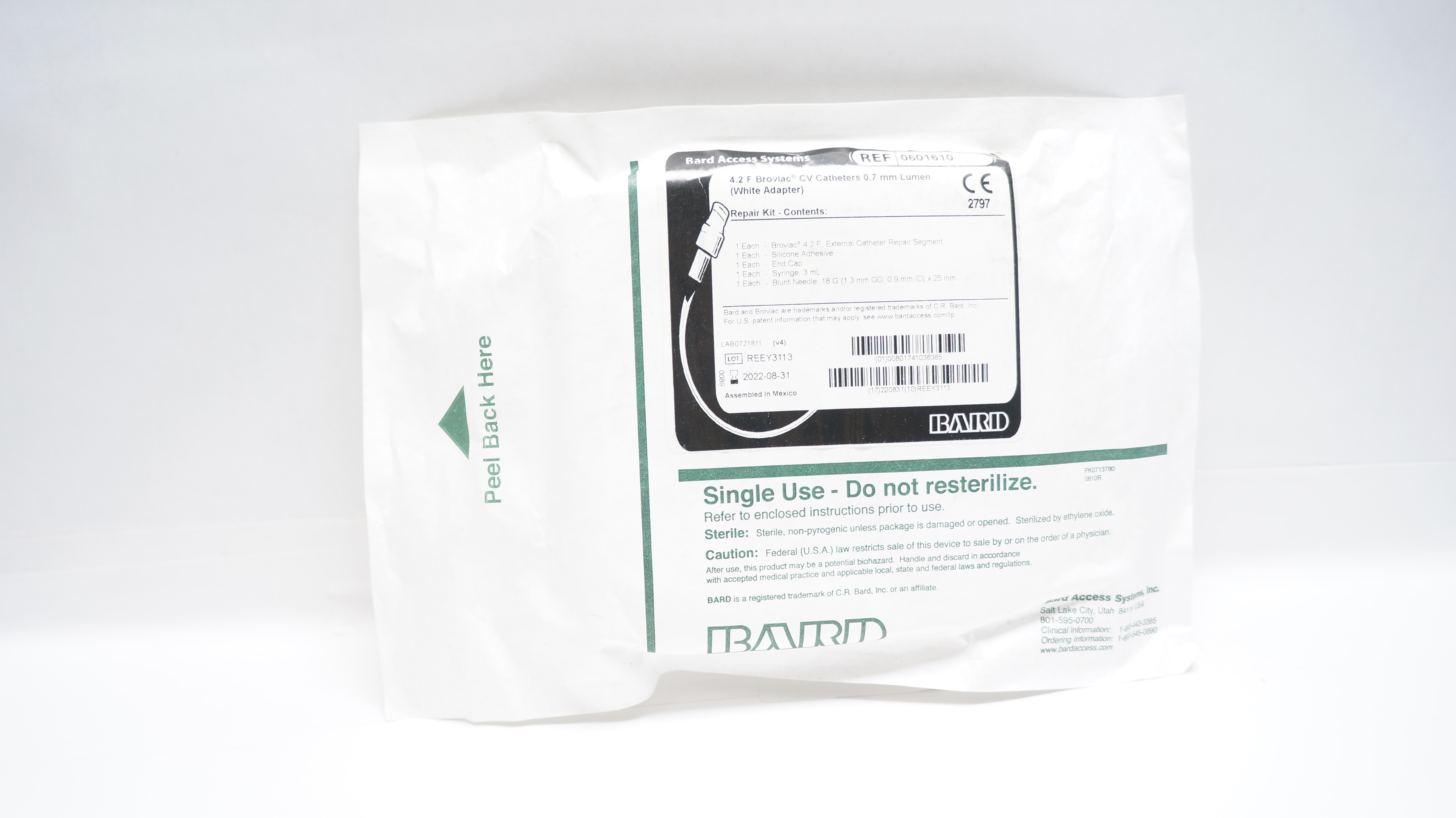 Bard 0601610 Broviac CV 4.2F Cath. 0.7mm Lumen, Repair Kit (x)