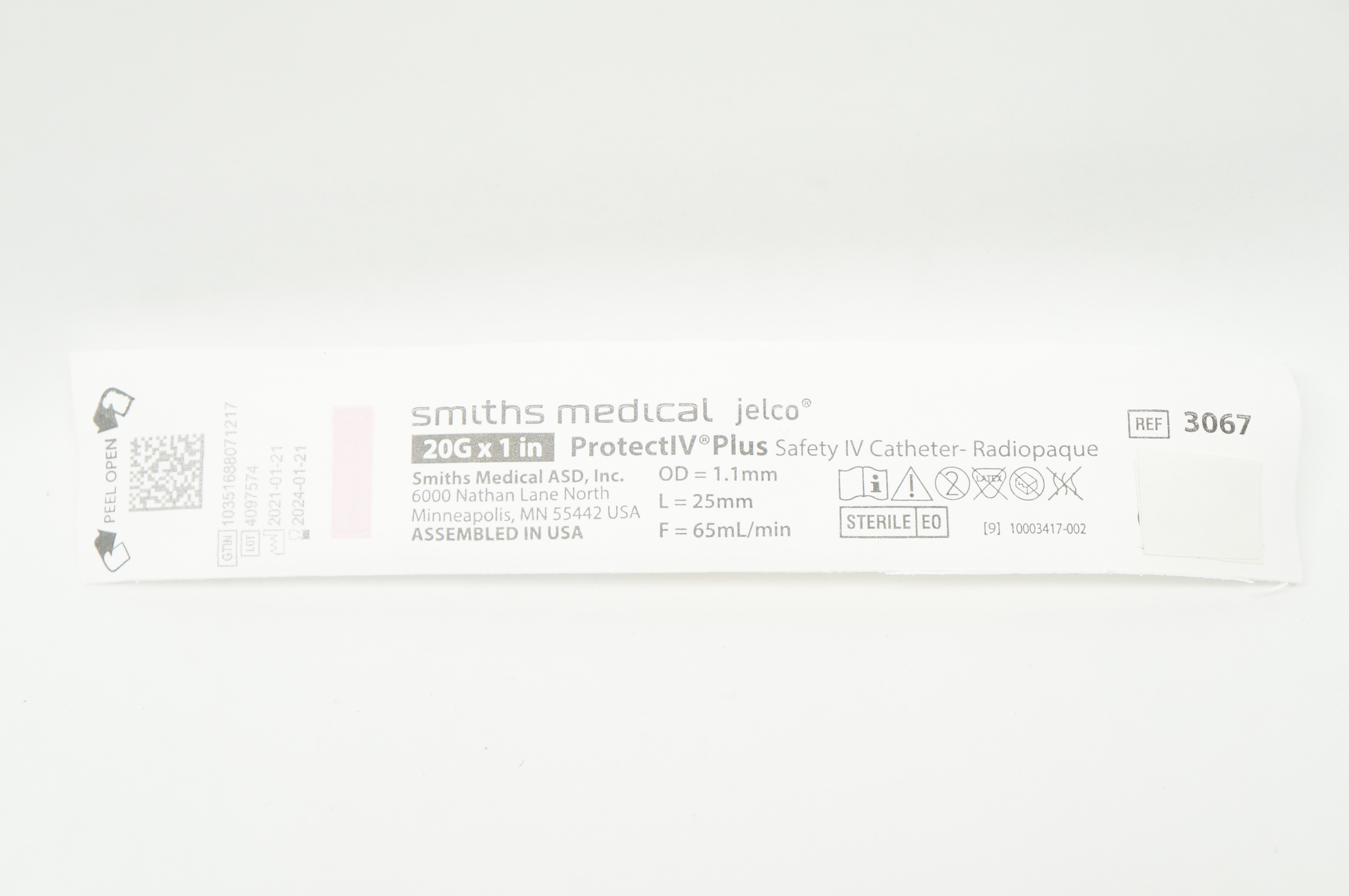 Smiths Medical 3067 Protect IV Plus Safety Cath. Radiopaque 20G x 1inch