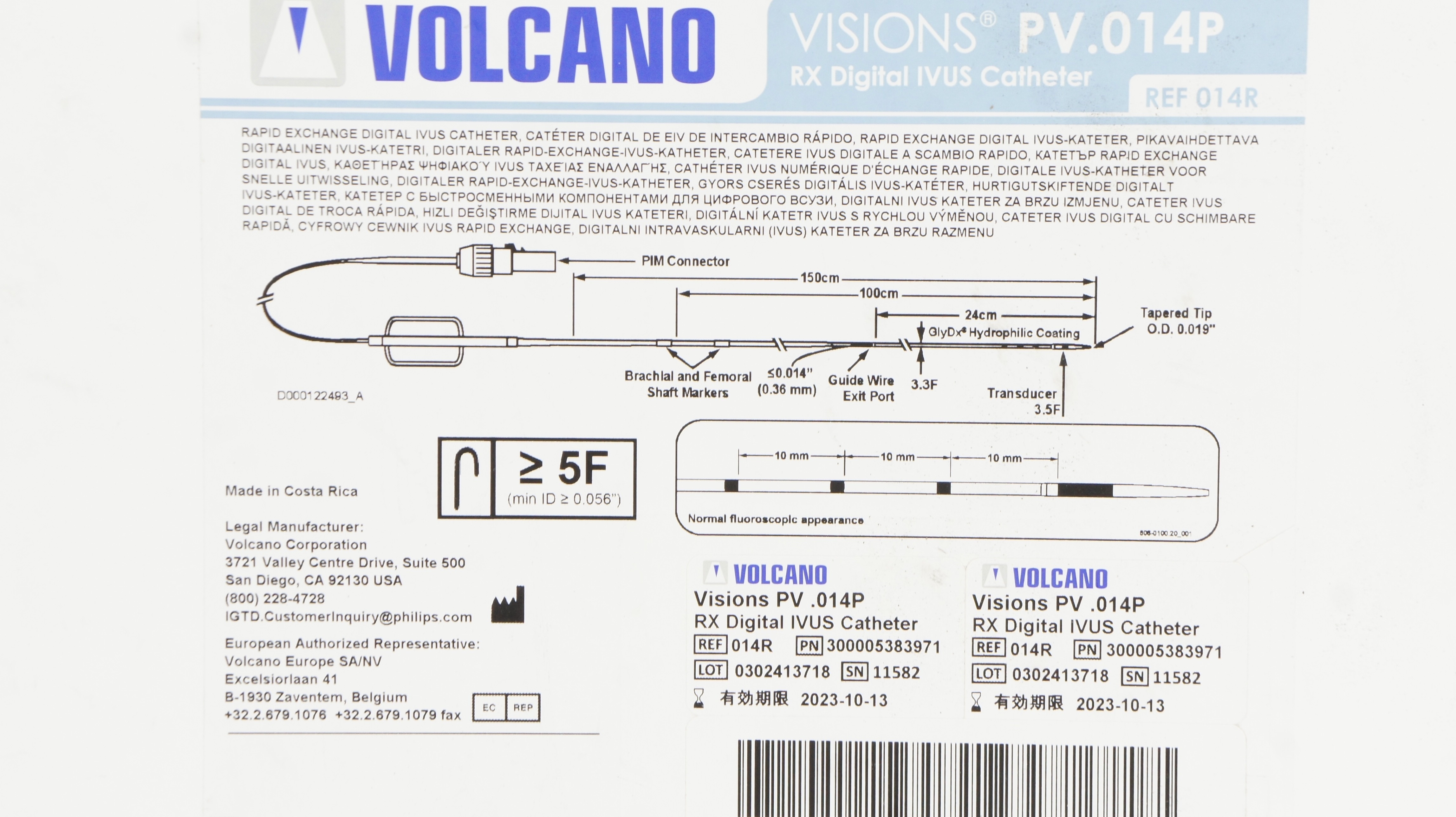 Volcano 014R Visions PV .014P RX Digital IVUS Cath. 5F x 150cm x 0.014inch (x)