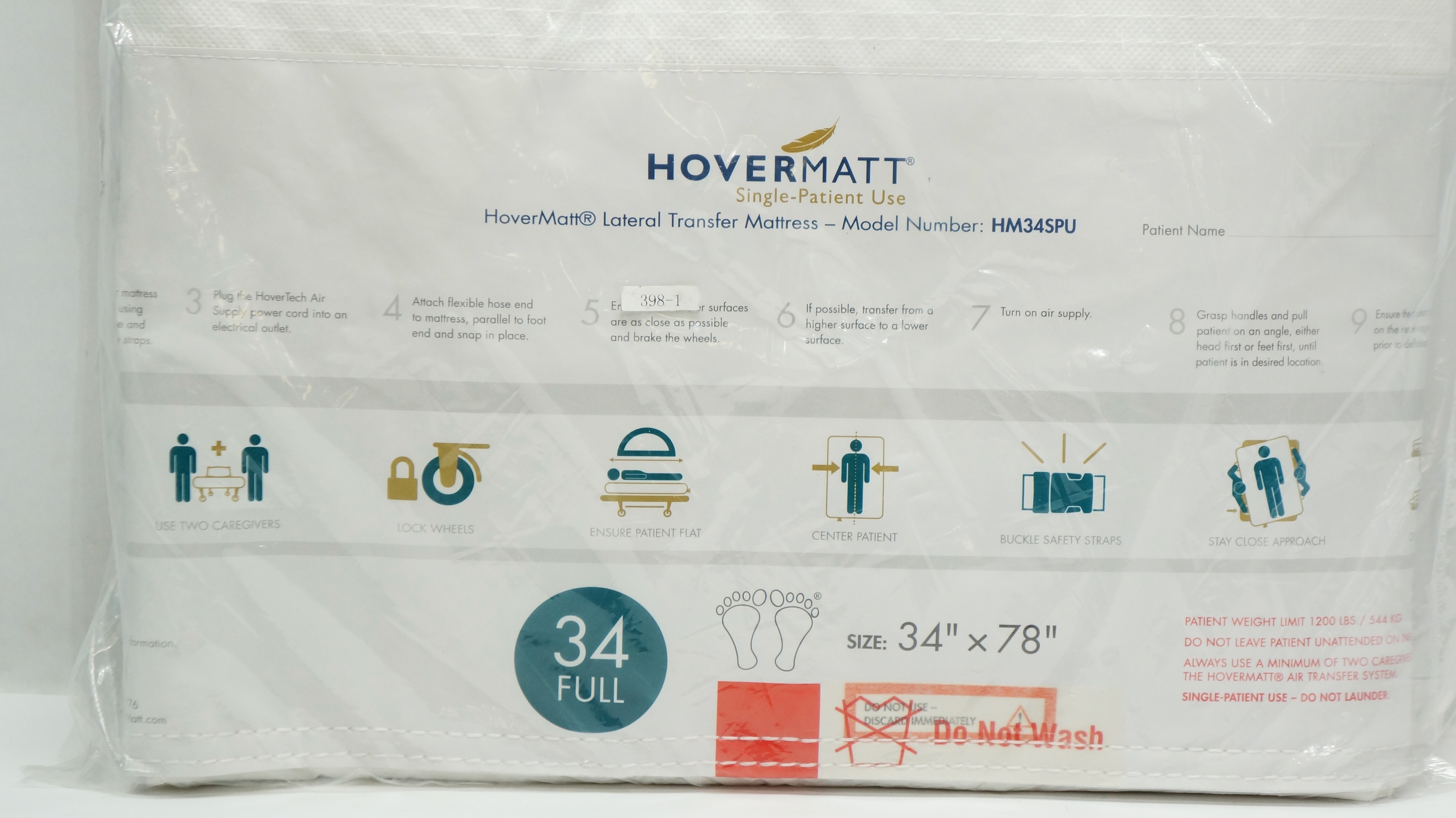 HoverMatt HM34SPU Lateral Transfer Mattress Foot End Size 34Full 34inch x 78inch