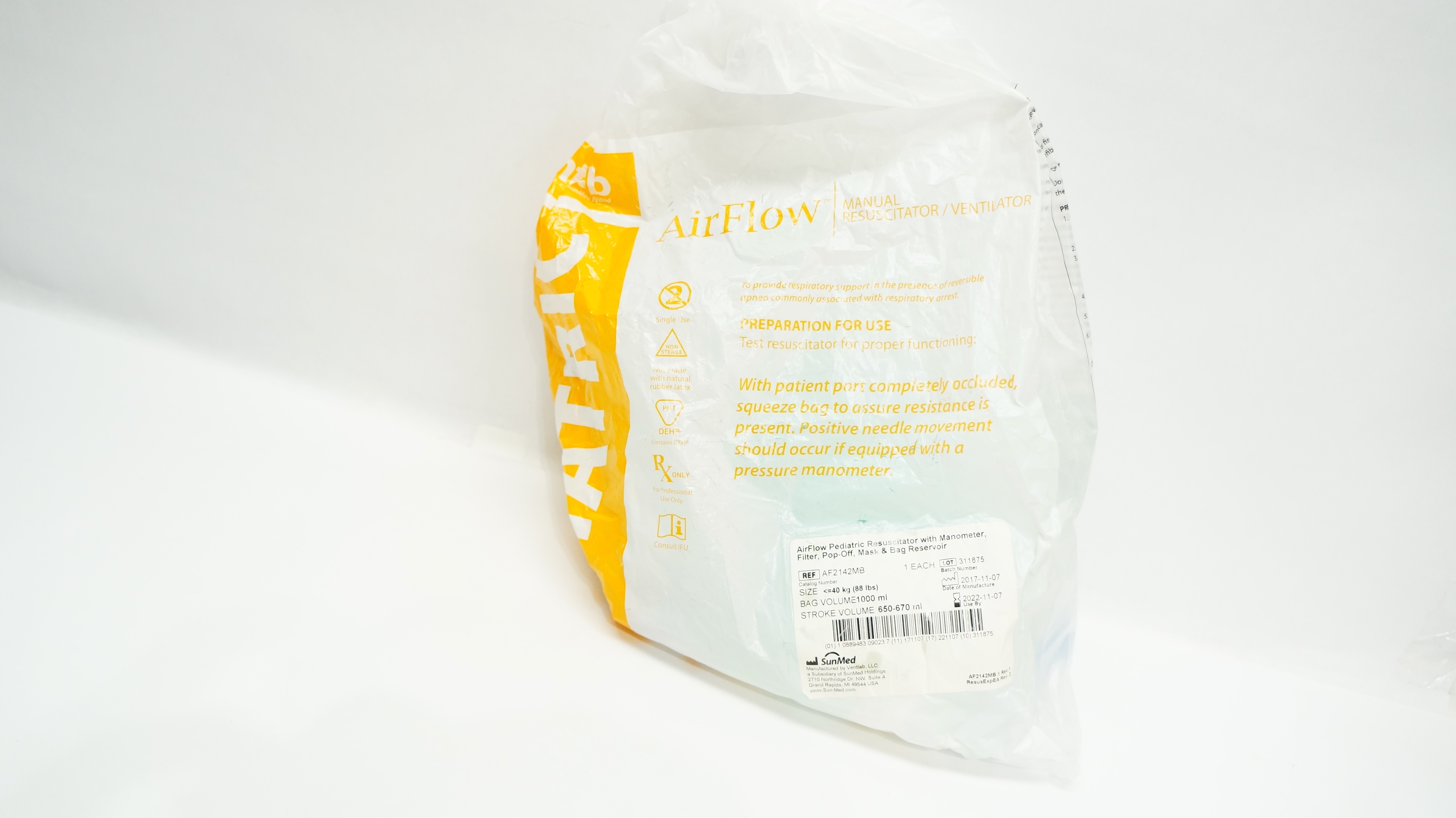 SunMed AF2142MB Pediatric AirFlow Manual Resuscitator <=40kg, 1000mL Bag (x)