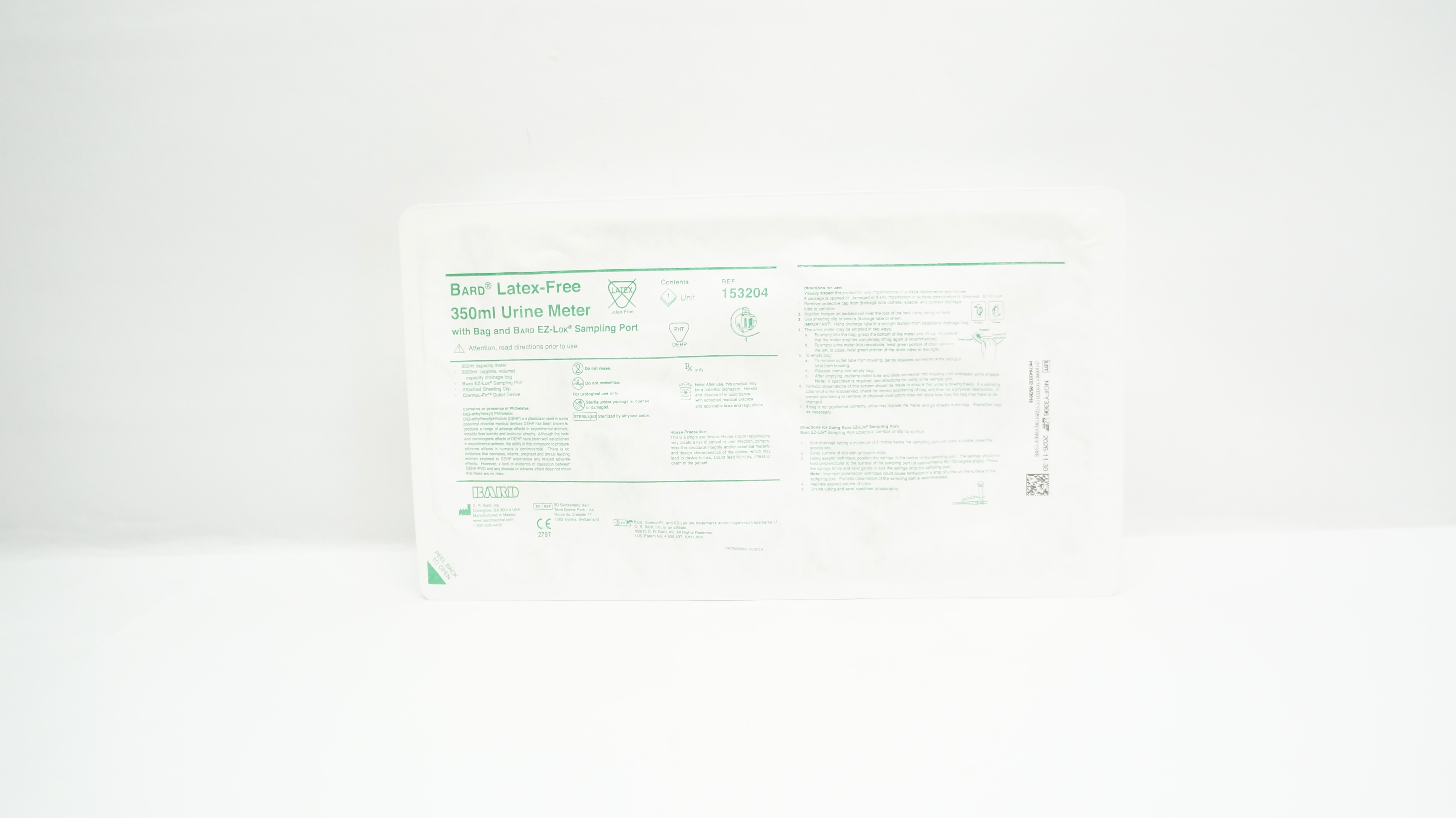 Bard 153204 Latex-Free 350mL Urine Meter with Bag and Bard EZ-Lok Sampling Port