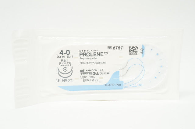 Ethicon 8757 4-0 PROLENE RB-1, 17mm 1/2c Taper, 18inch