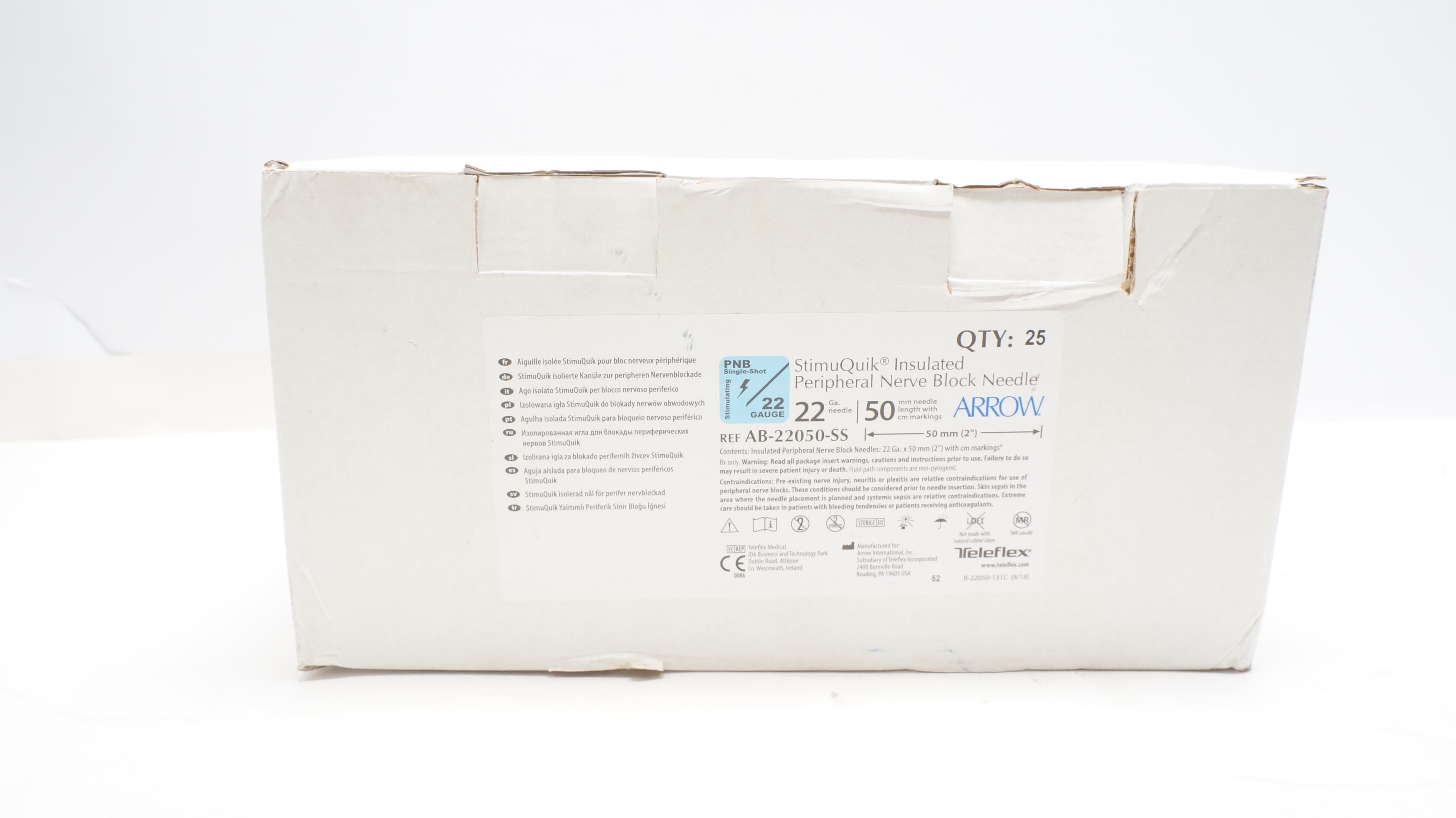 Teleflex AB-22050-SSE Arrow Insulated Peripheral Nerve Block Ndle - Box of 25(x)