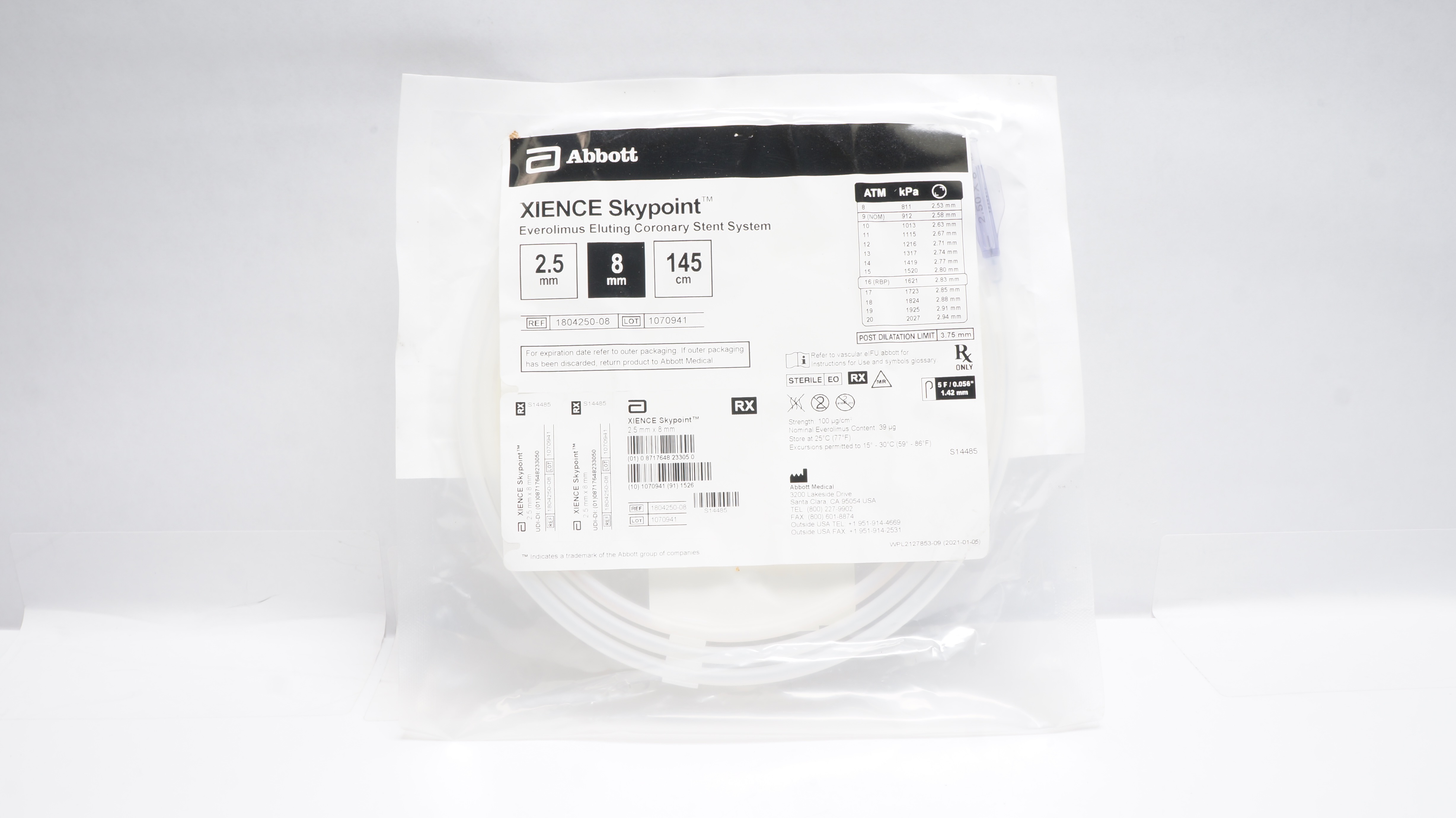 Abbott 1804250-08 Xience Skypoint Eluting Coronary Stnt System 2.5mm x 8mm