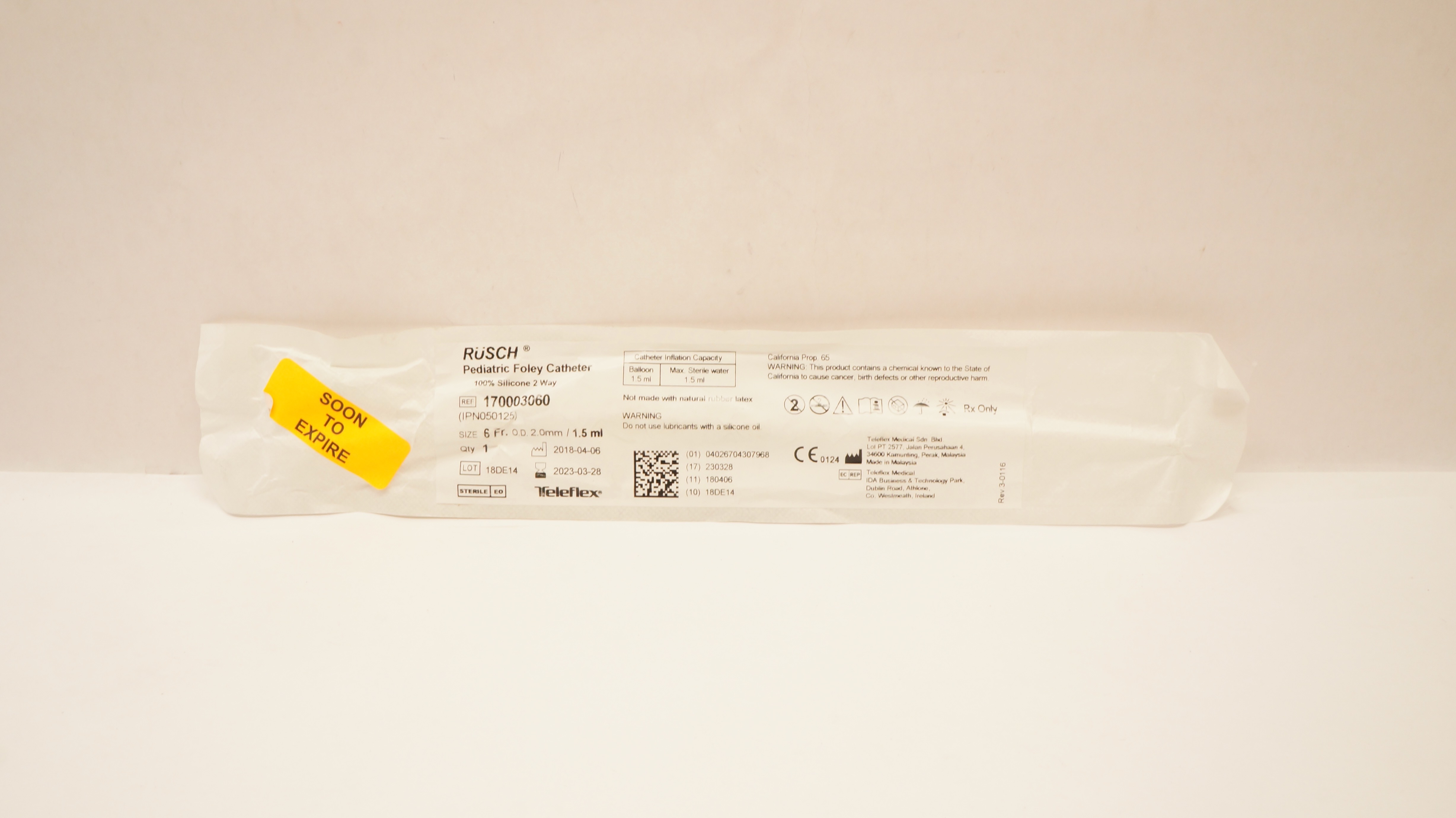 Teleflex 170003060 RUSCH Pediatric Foley Cath. 6Fr x 2.0mm O.D. x 1.5ml (x)