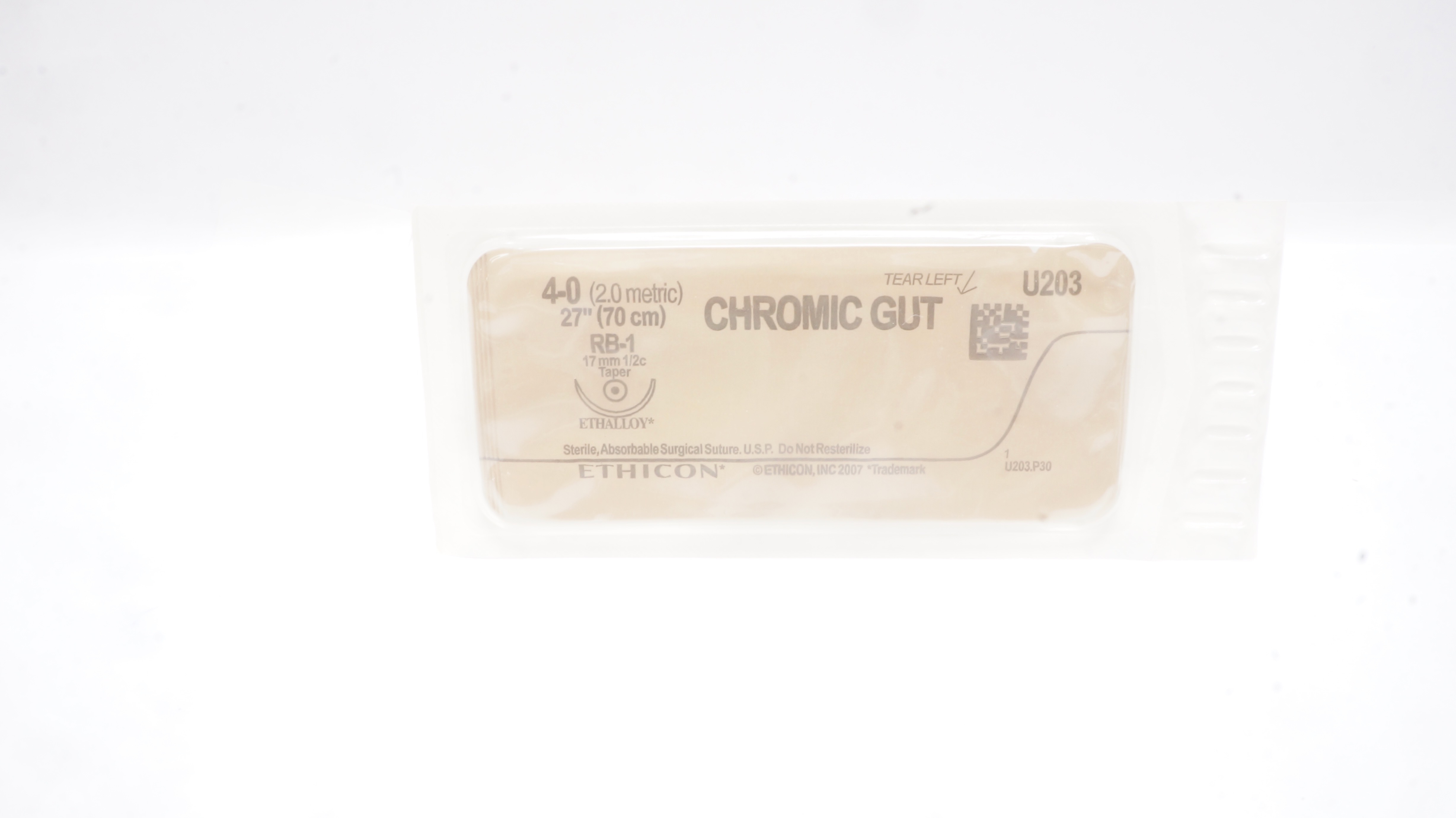 Ethicon U203 4-0 CHROMIC GUT ,RB-1, 17mm 1/2c Taper, 27inch (x)
