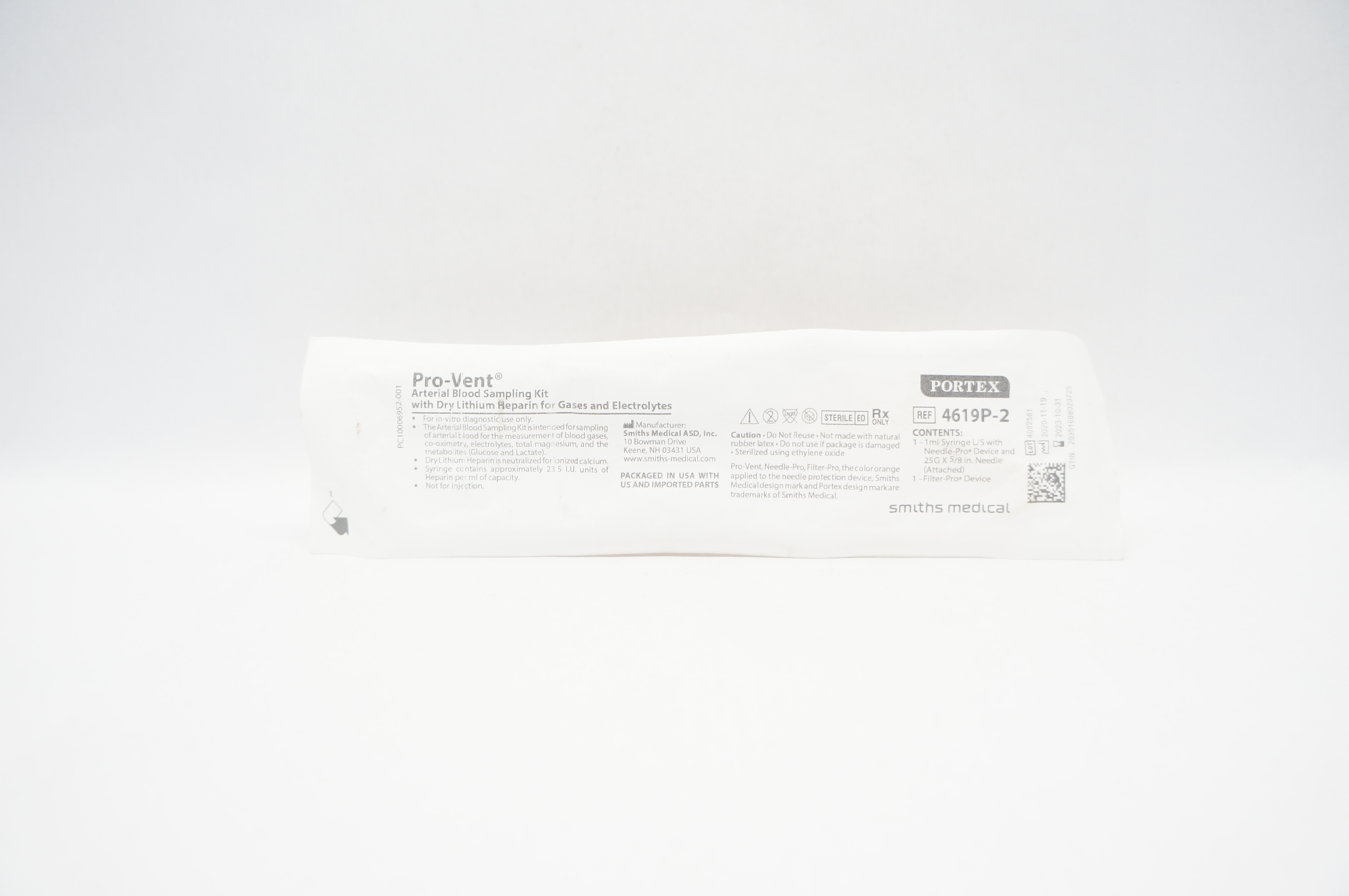 Smith Medical 4619P-2 Portex Pro-Vent Arterial Blood Sampling Kit