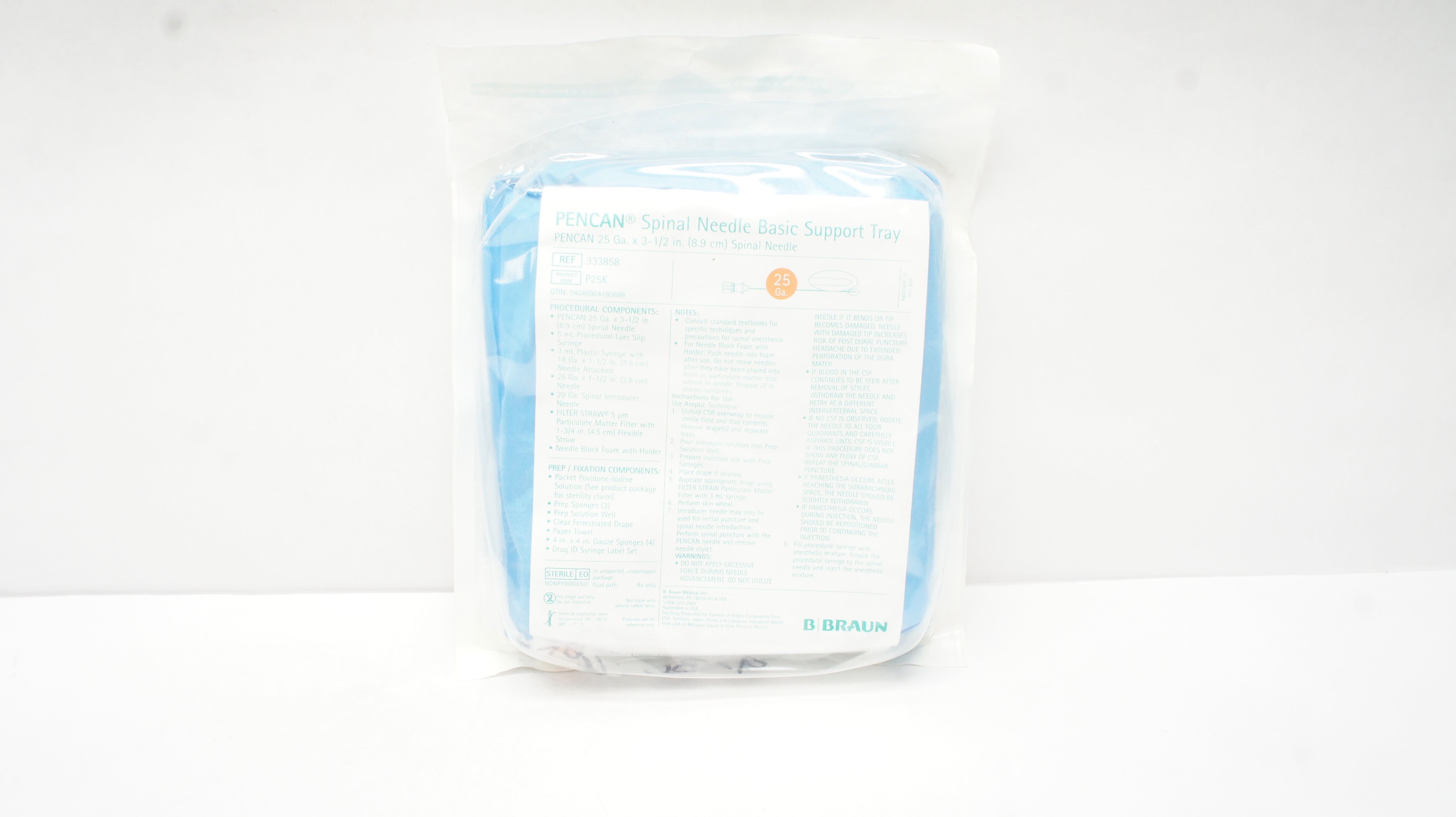 B. Braun 333858 Pencan Spinal Ndle Basic Support Tray 25 Ga x 3-1/2inch