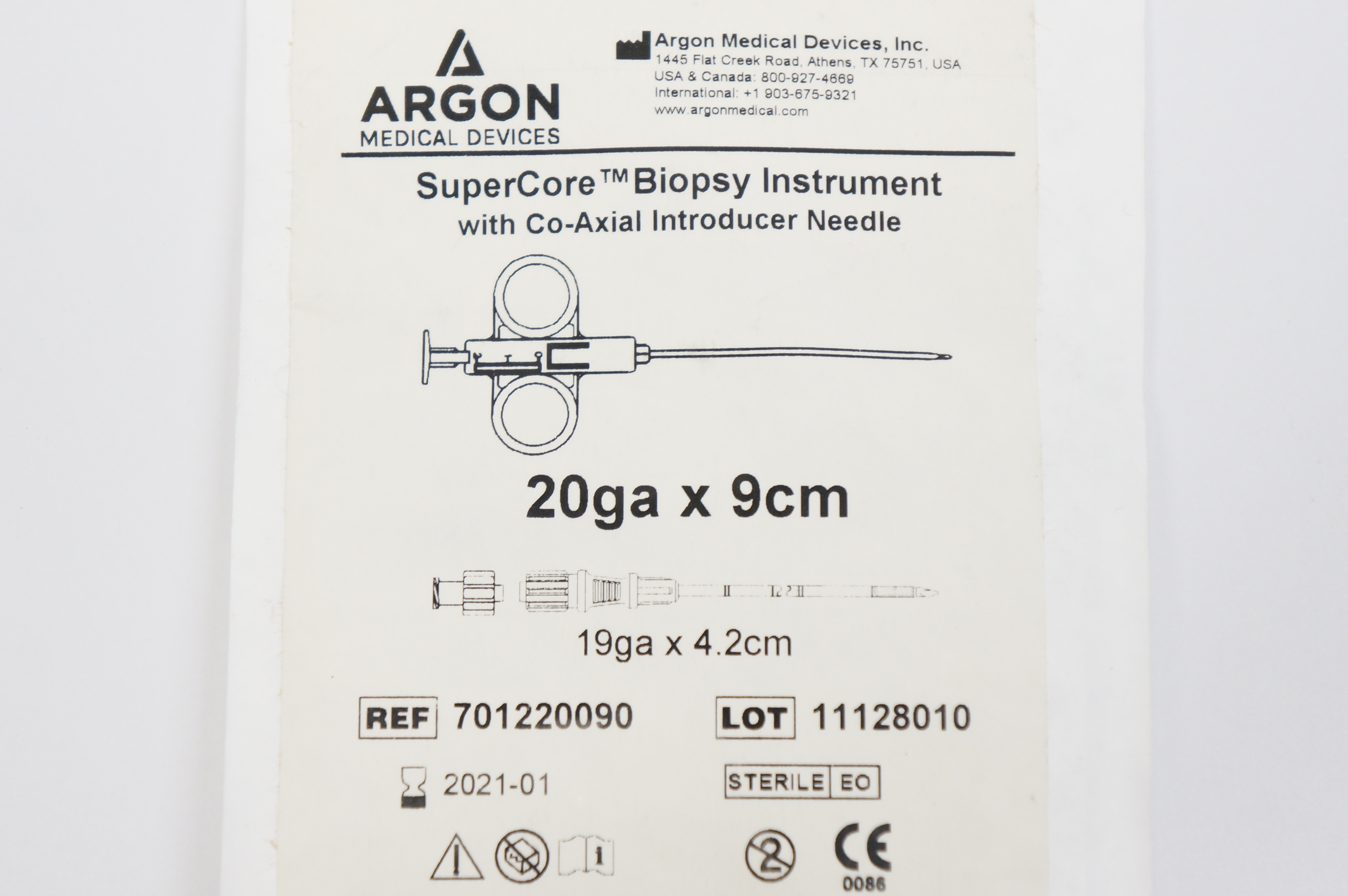 Argon 701220090 SuperCore Biopsy Instrument with Co-Axial Introducer Ndle 20ga x 9cm