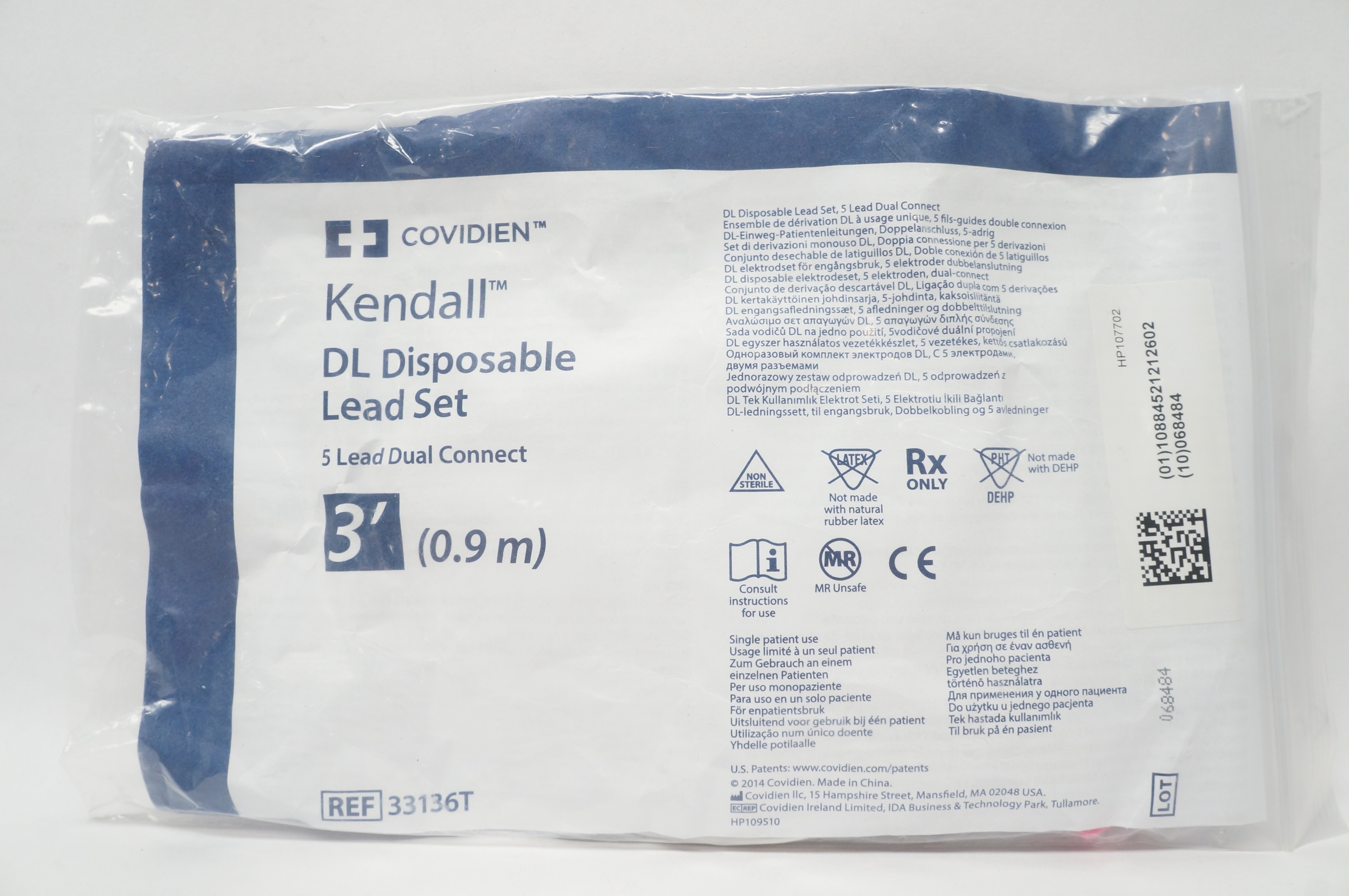 Covidien 33136T Kendall DL Disposable Lead Set 3ft