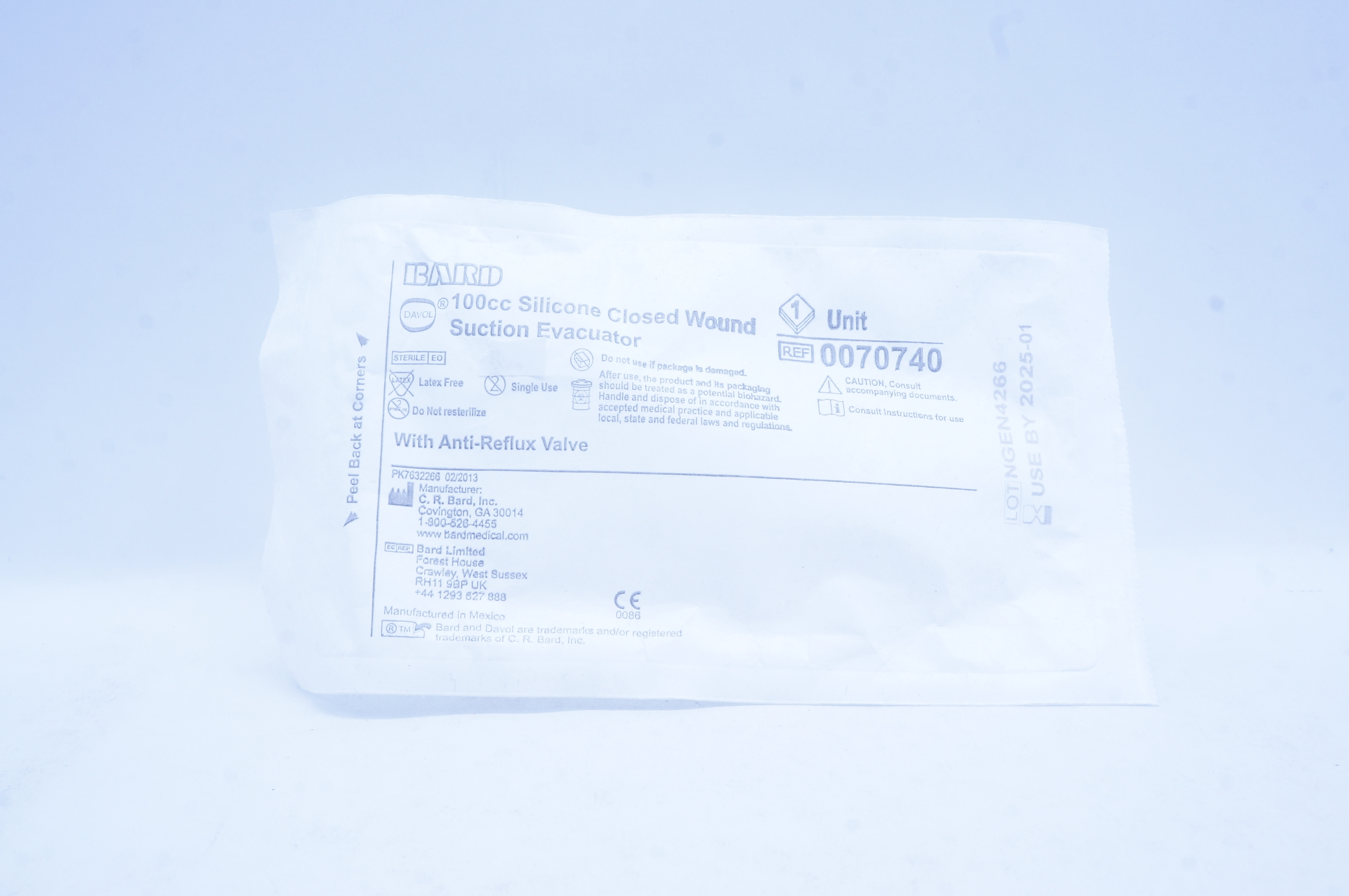 Bard 0070740 Davol Silicone Closed Wound Suction Evacuator 100 cc