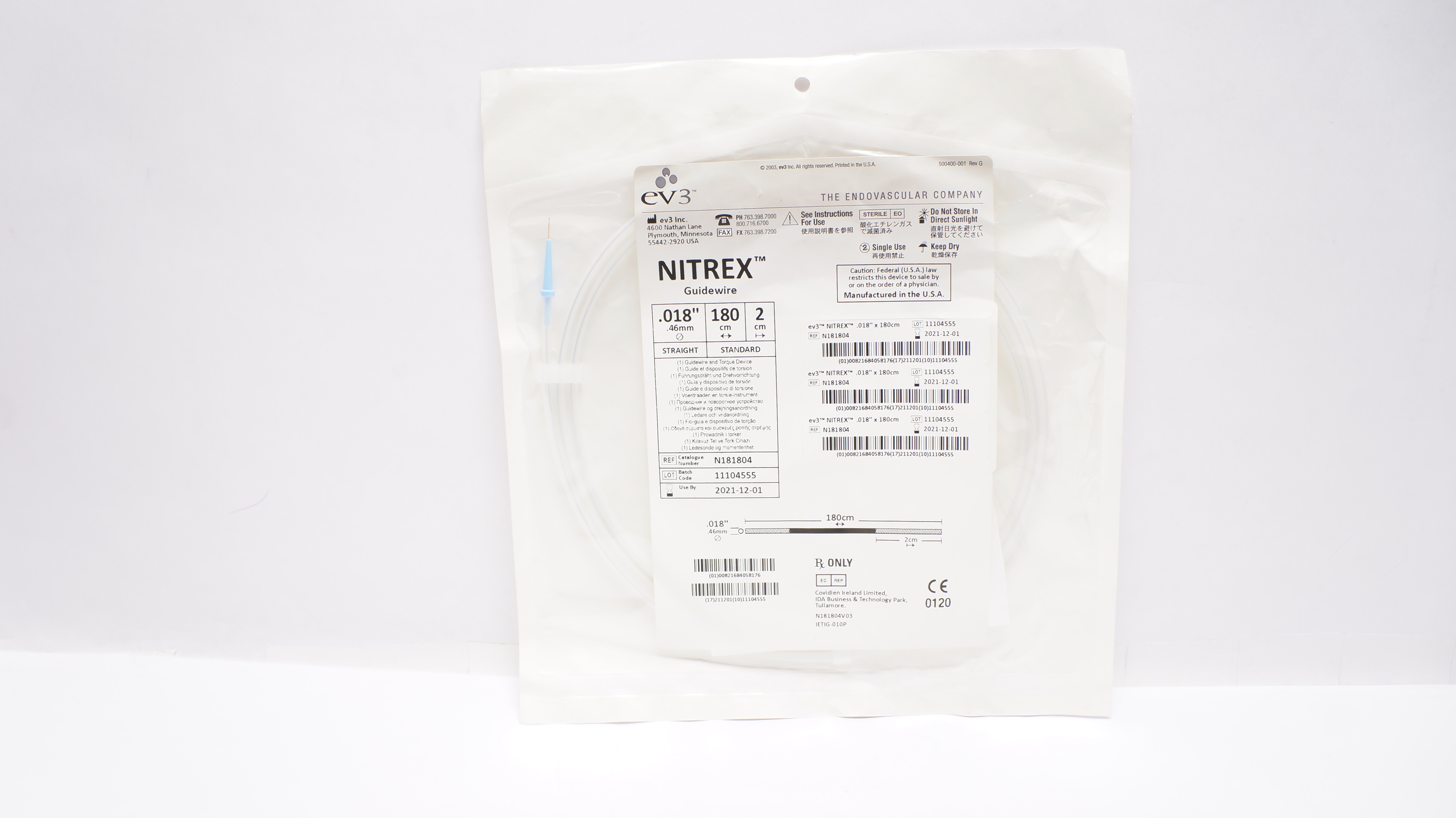 Ev3 N181804 Nitrex Guidewire 0.018inch x 180cm, Straight (x)