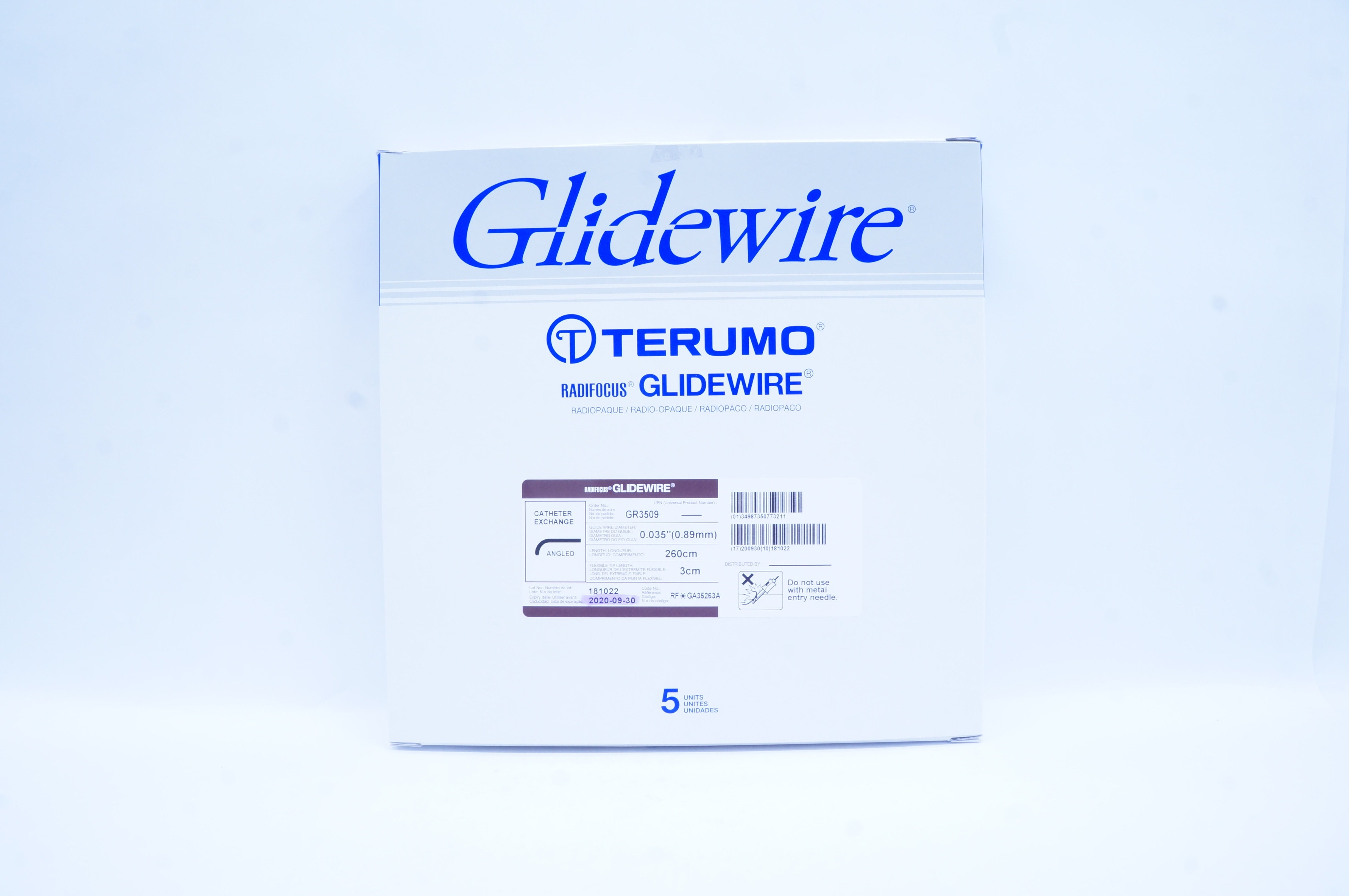 Terumo GA35263A Glidewire Cath. Exchange 0.035 inch x 260cm x 3cm (x) - Box of 5