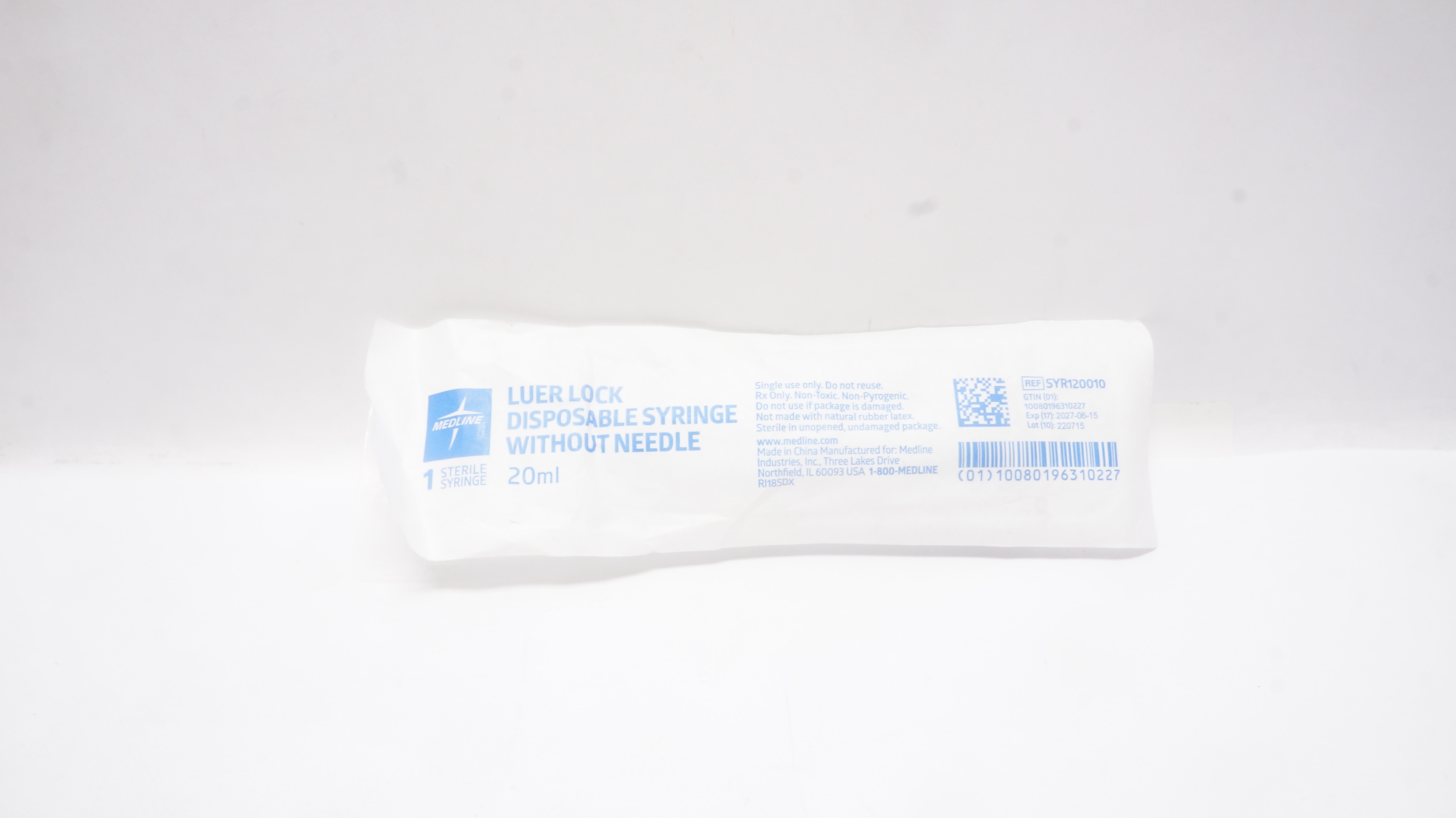 Medline SYR120010 Luer Lock Disposable Syringe Without Ndle 20ml