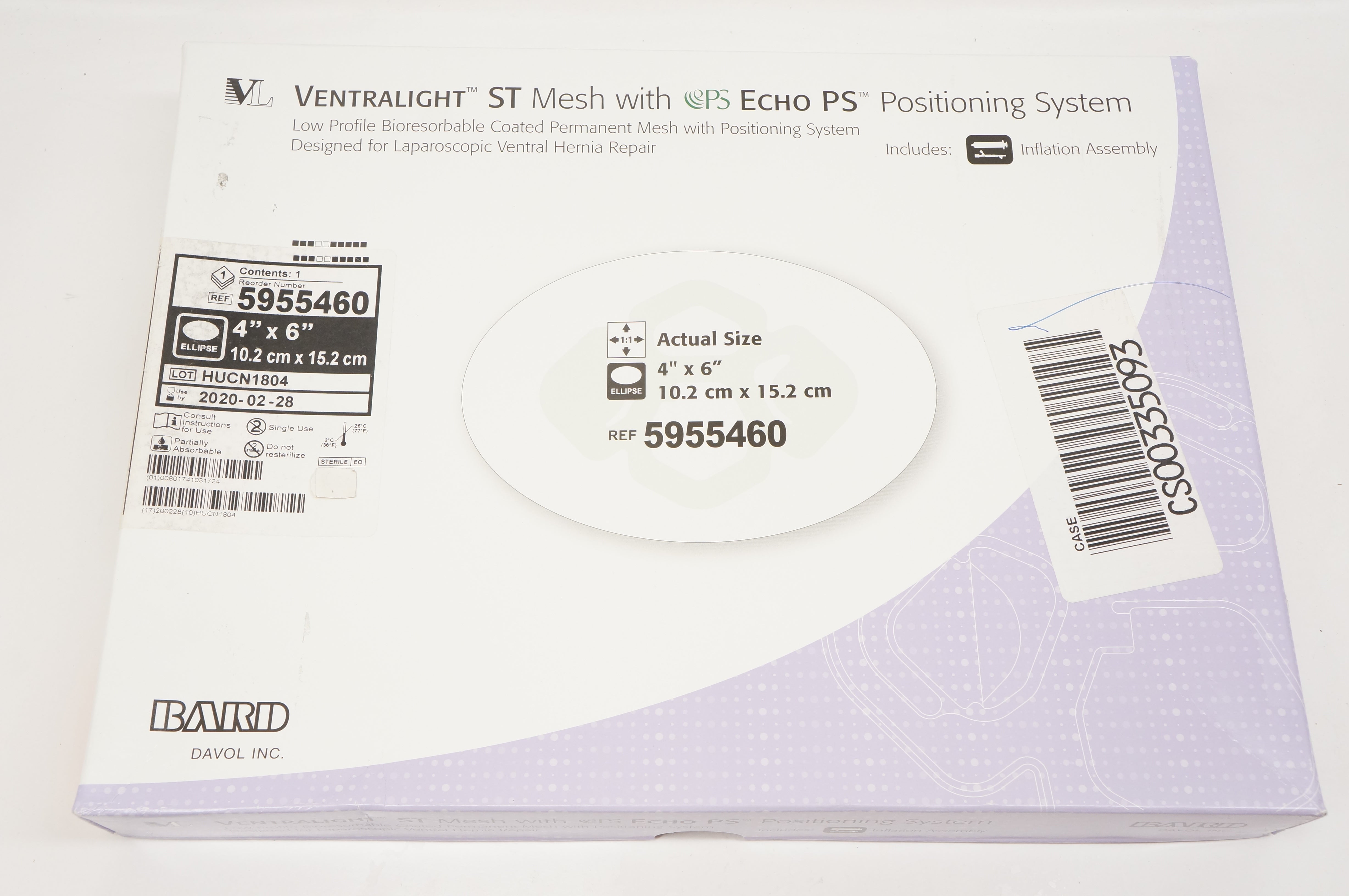 Bard 5955460 Ventralight ST Mesh with Echo PS 4inch x 6inch (x)
