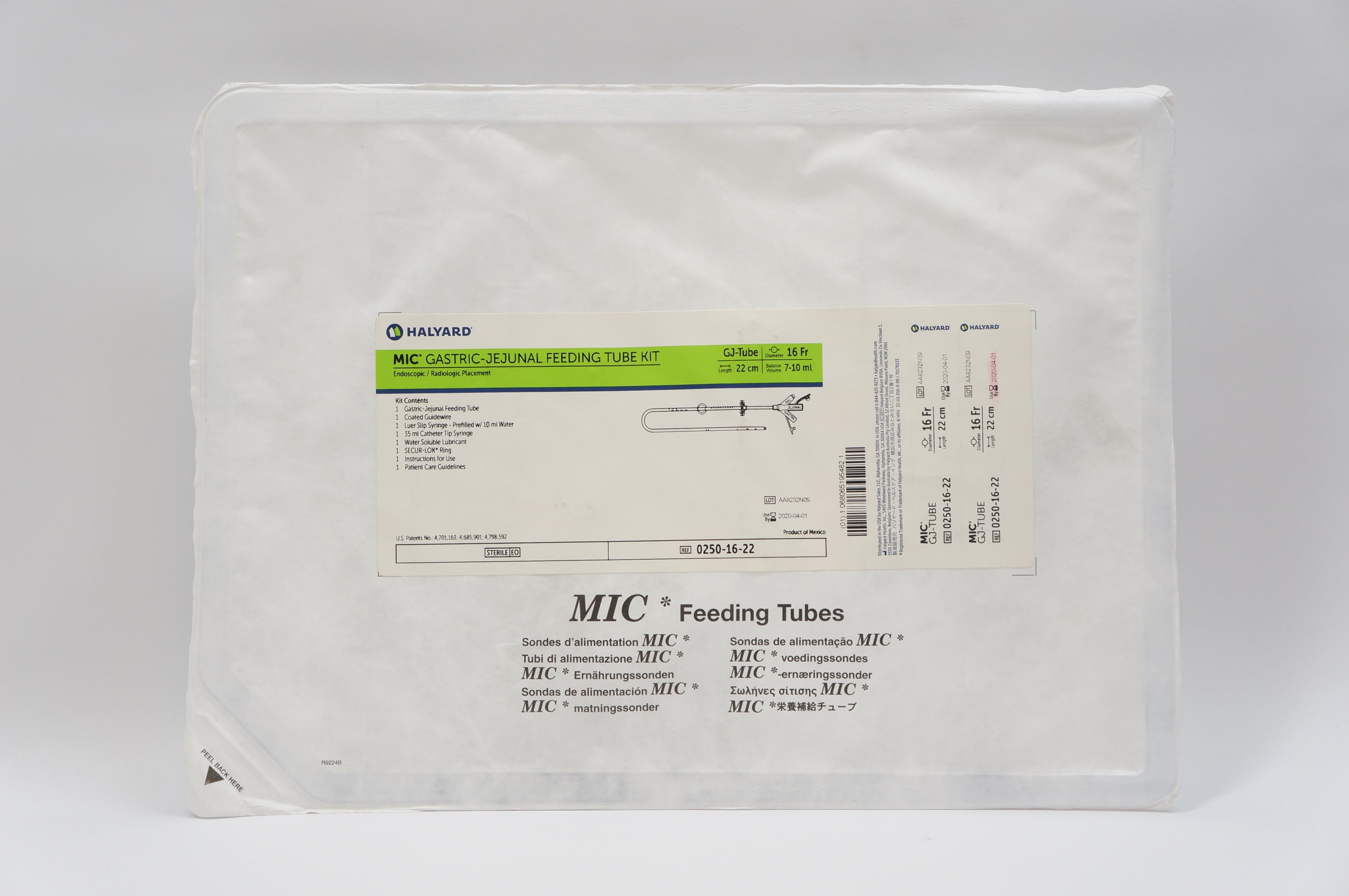 Halyard 0250-16-22 MIC Gastric-Jejunal Feeding Tube Kit 16Fr x 22cm 7-10ml (x)