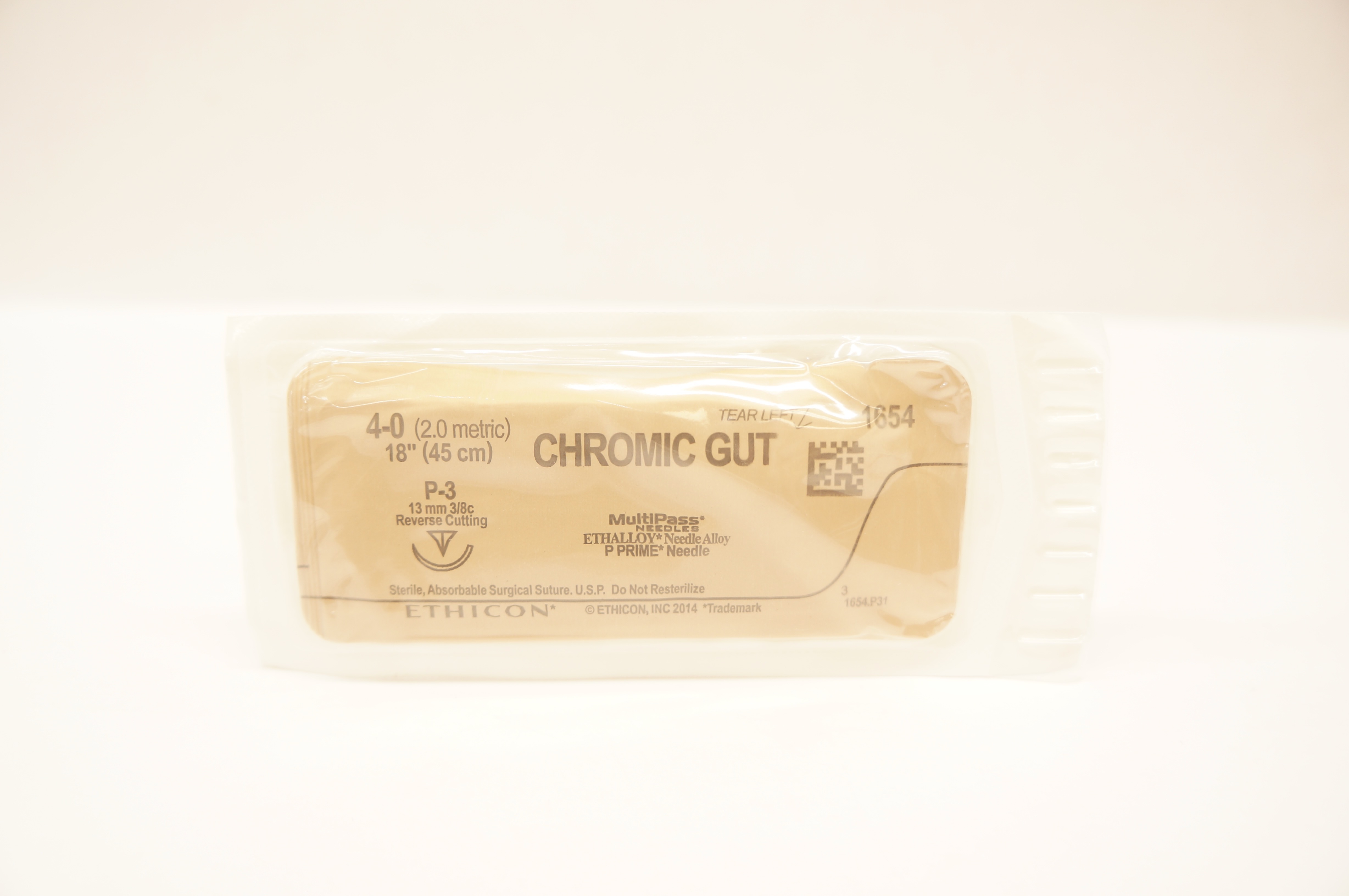 Ethicon 1654 4-0 CHROMIC GUT Surgical Stre P-3 13mm 3/8c Reverse Cutting, 18inch