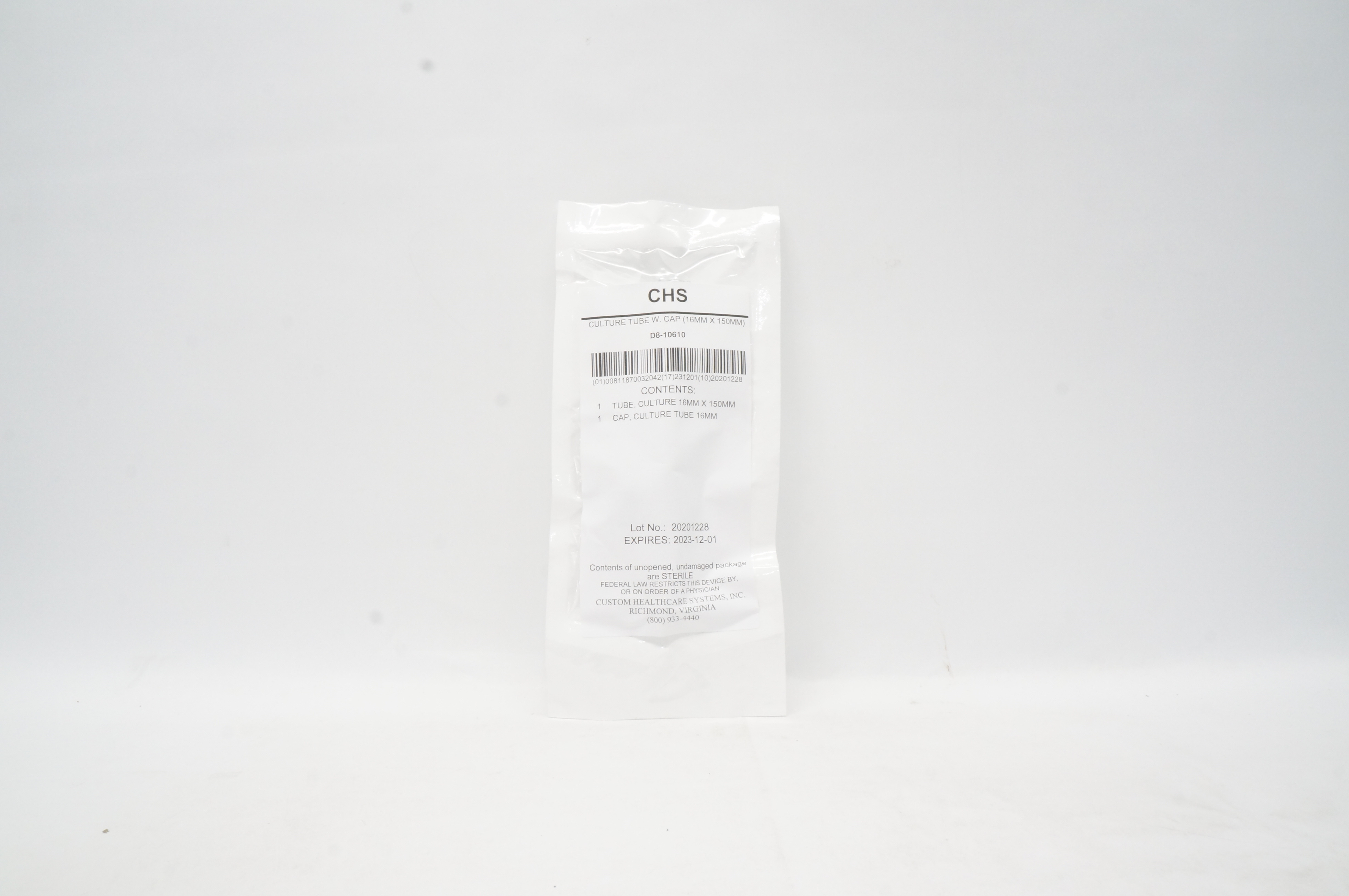 CHS D8-10610 Culture Tube W. Cap 16 mm x 150 mm (x)