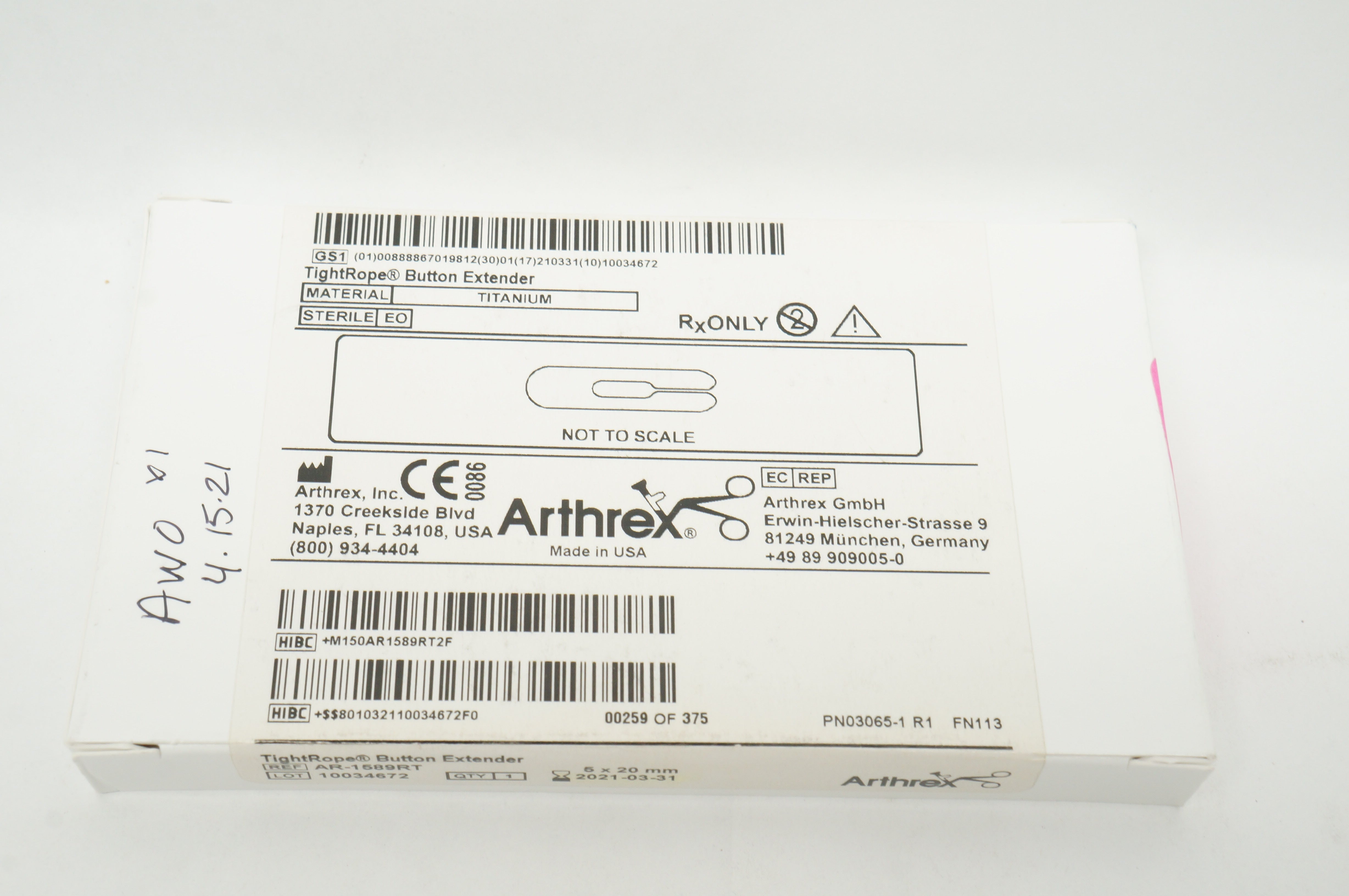Arthrex AR-1589RT TightRope Button Extender (x)
