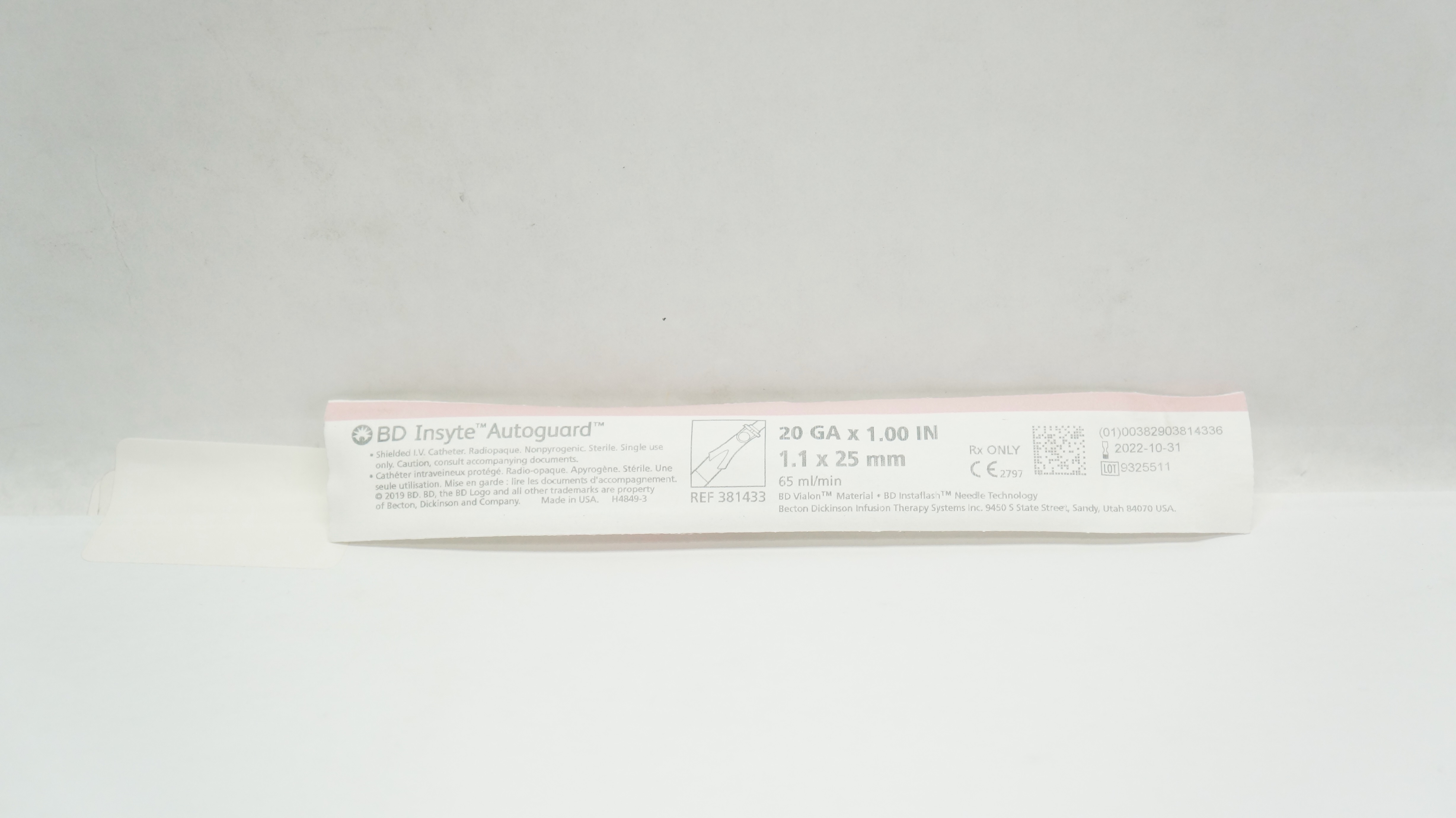 BD 381433 Insyte Autoguard Shielded IV Cath. 20Ga x 1inch, 65ml/min (x)