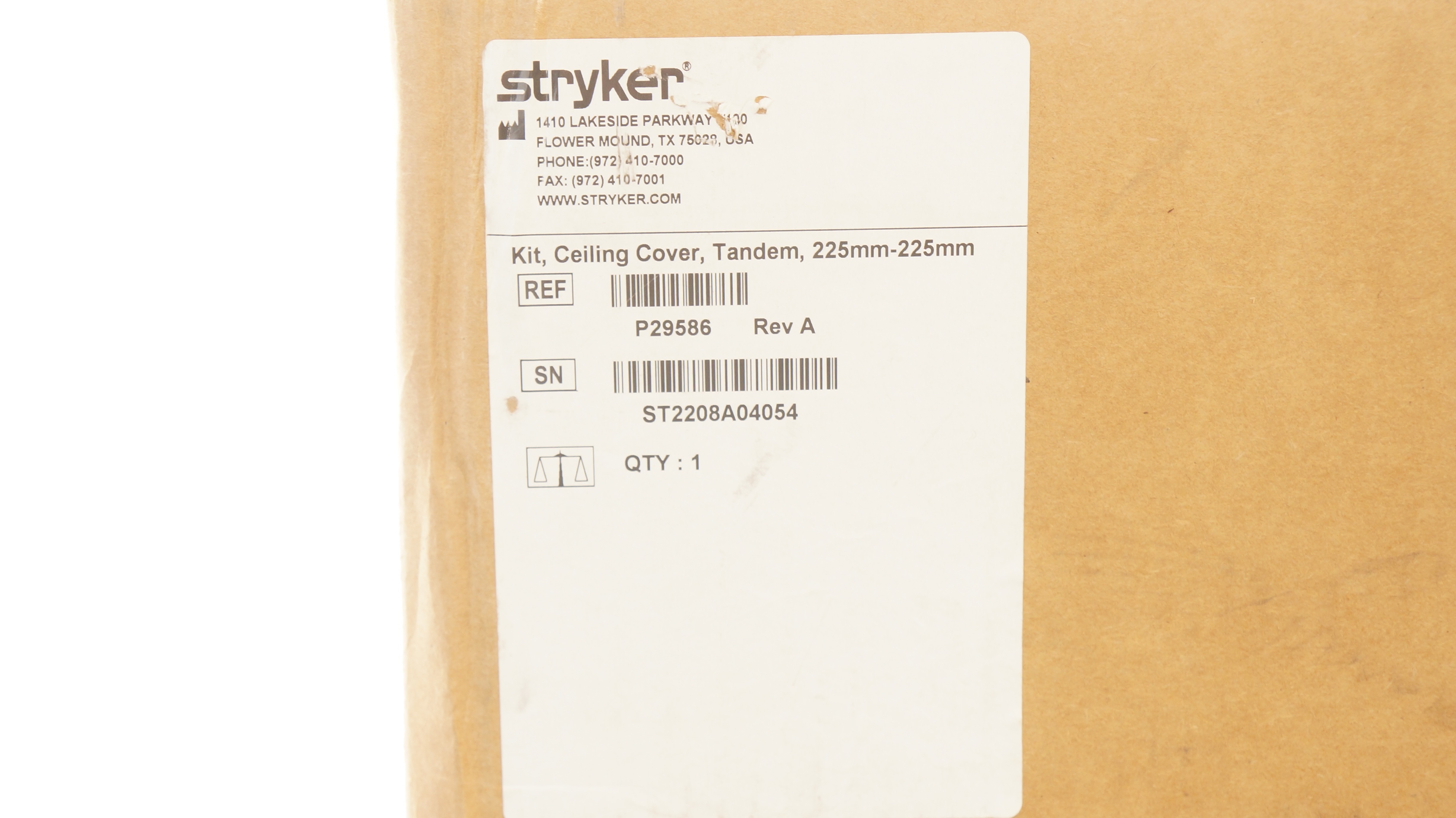 Stryker P29586 Kit, Ceiling Cover, Tandem 225mm-225mm