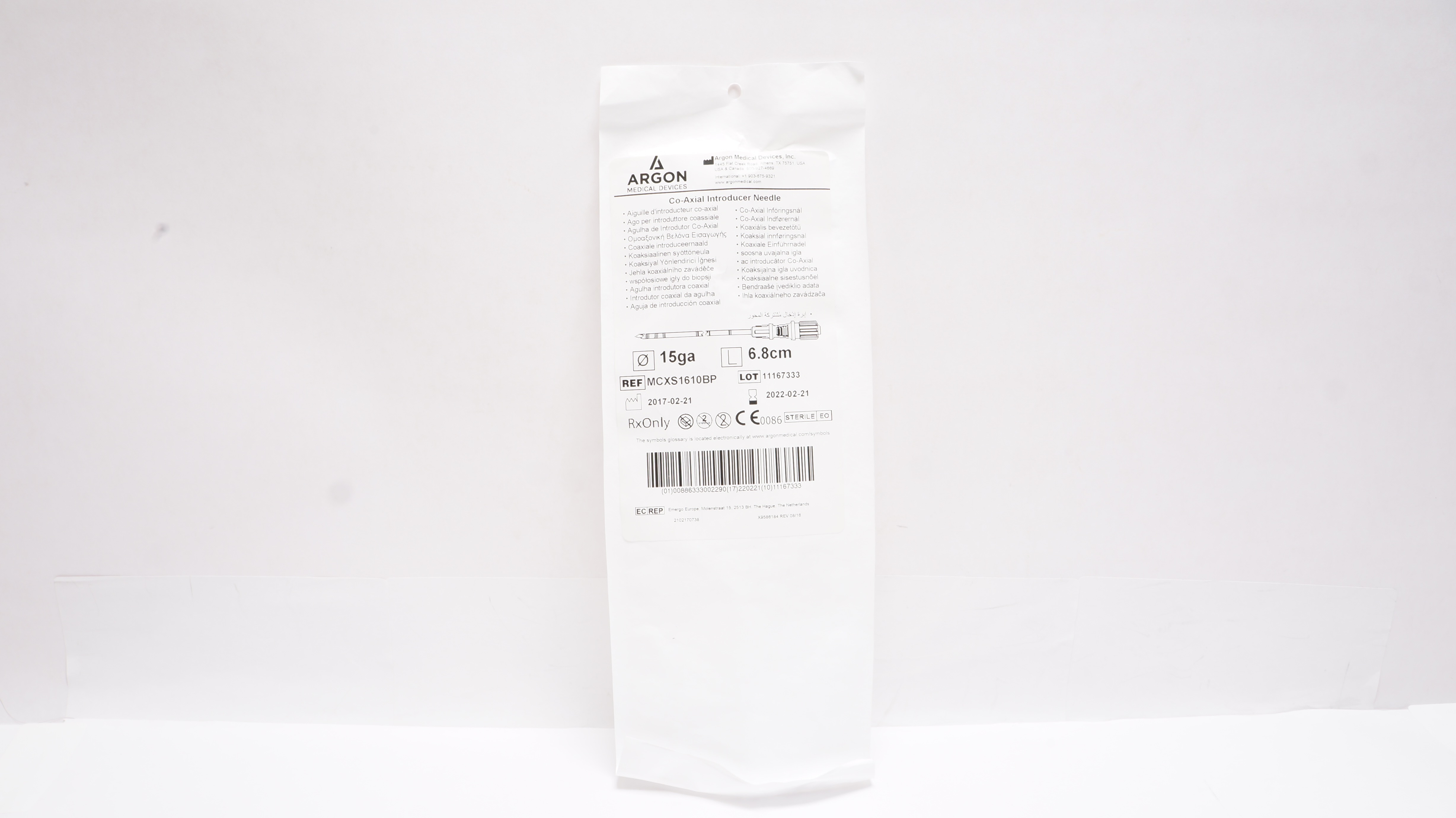 Argon MCXS1610BP Co-Axial Introducer Ndle.  15Ga x 6.8cm (x)