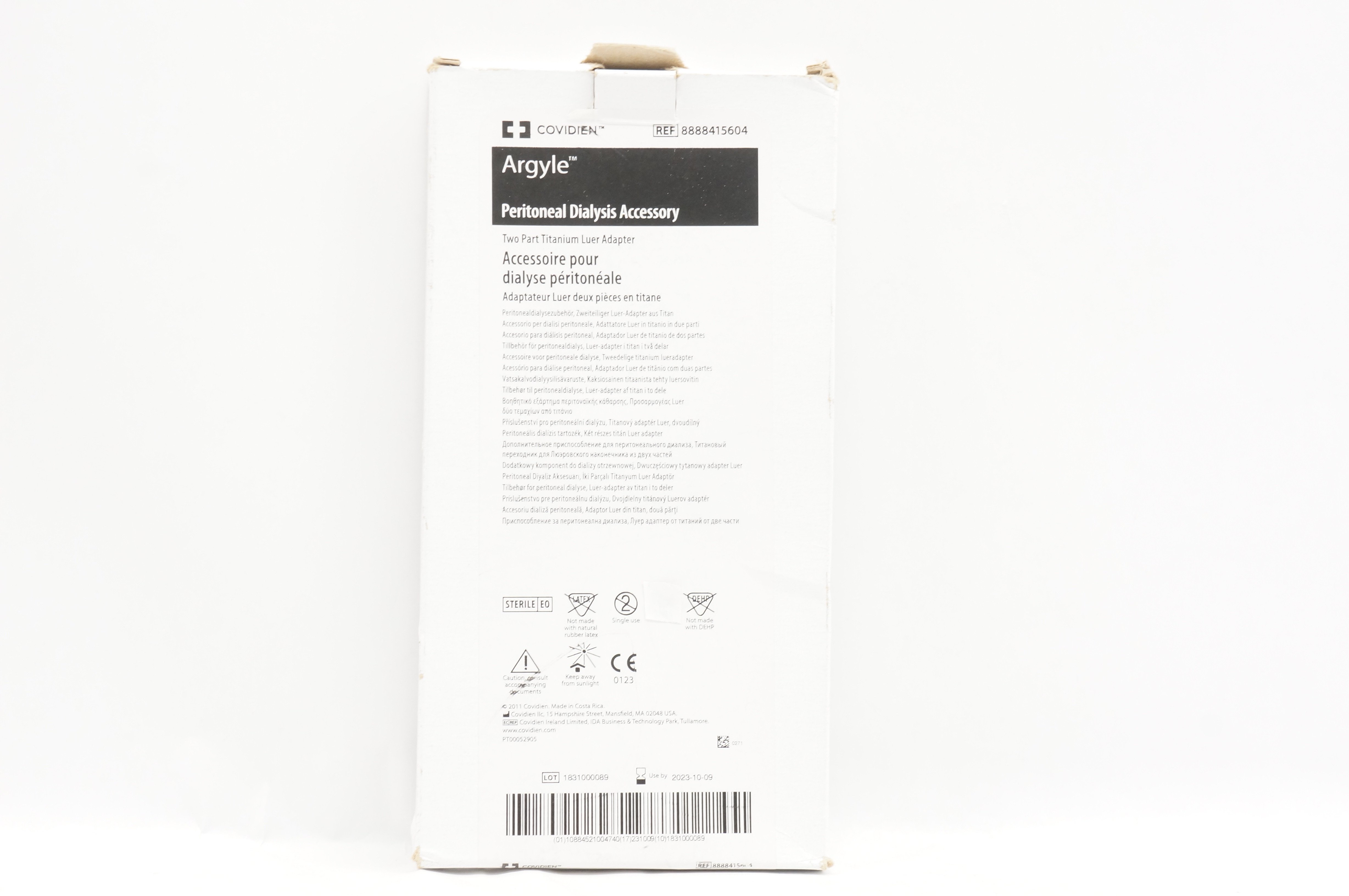 Covidien 8888415604 Argyle Peritoneal Dialysis Accessory Two Part Titanium Luer