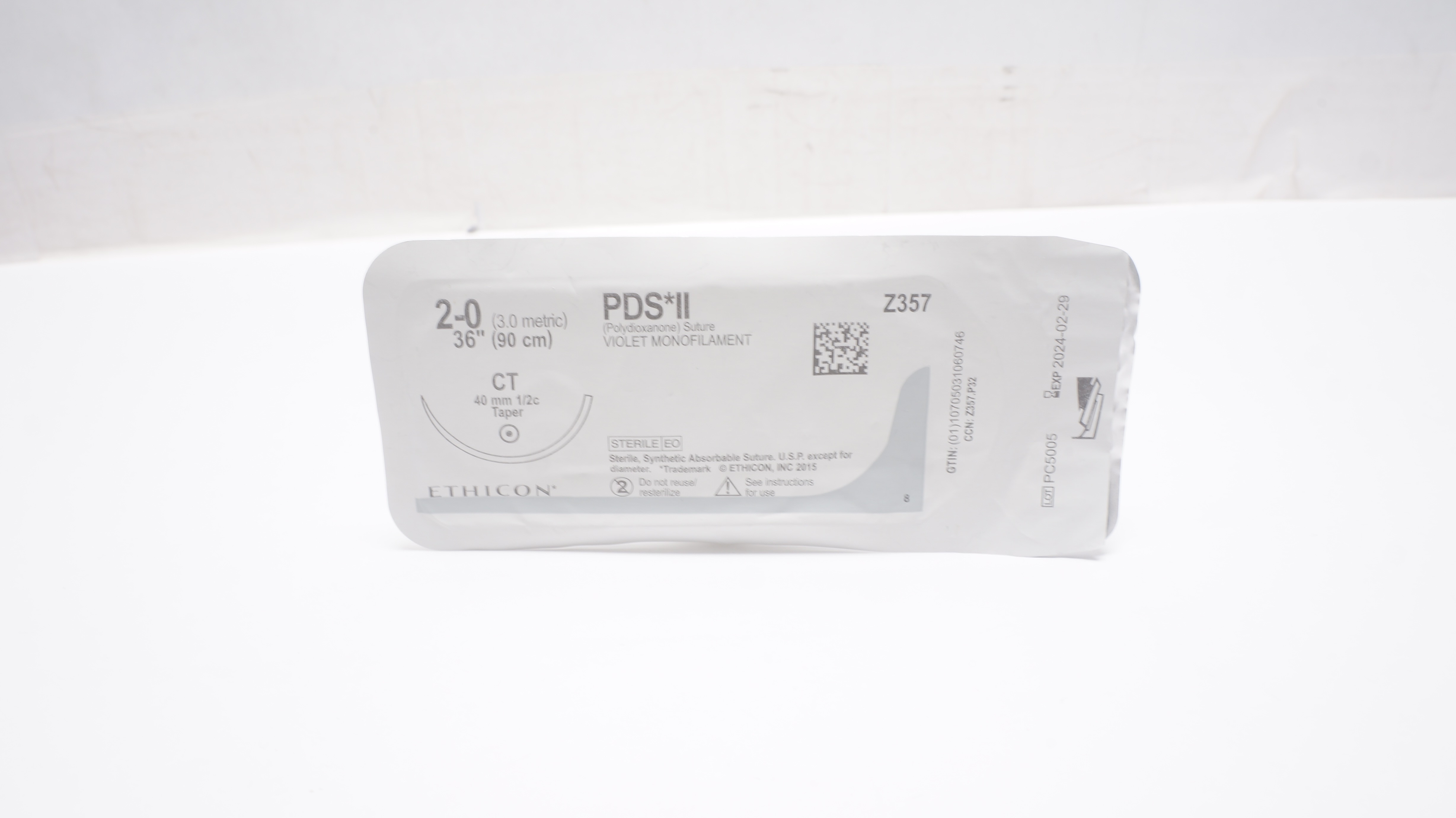 Ethicon Z357 2-0 PDS II Violet Monofilament CT 40mm 1/2c Taper, 36inch (x)