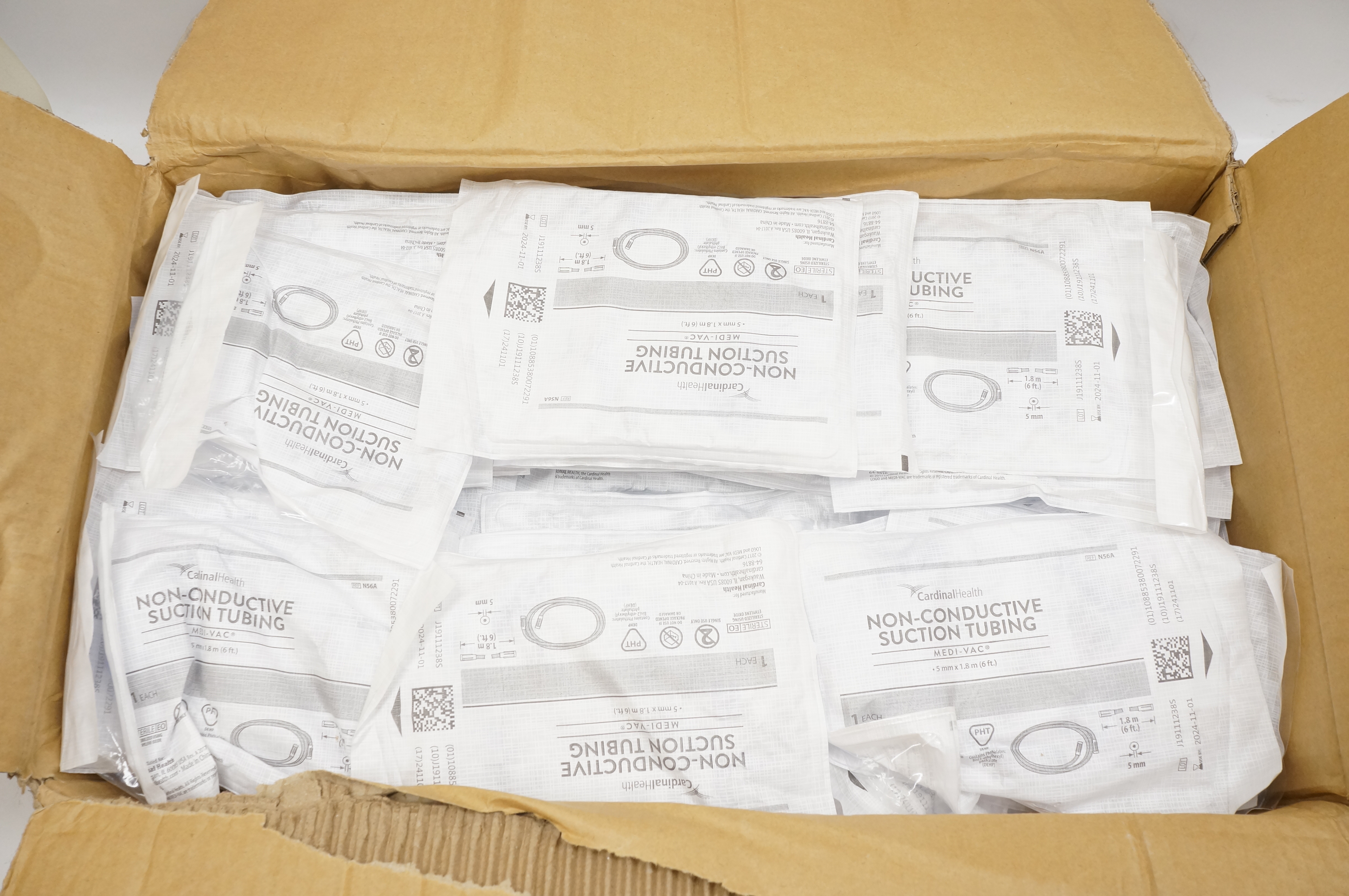 Cardinal Health N56A Medi-Vac Non-Conductive Suction Tubing 5mm x 1.8m-Box of 50