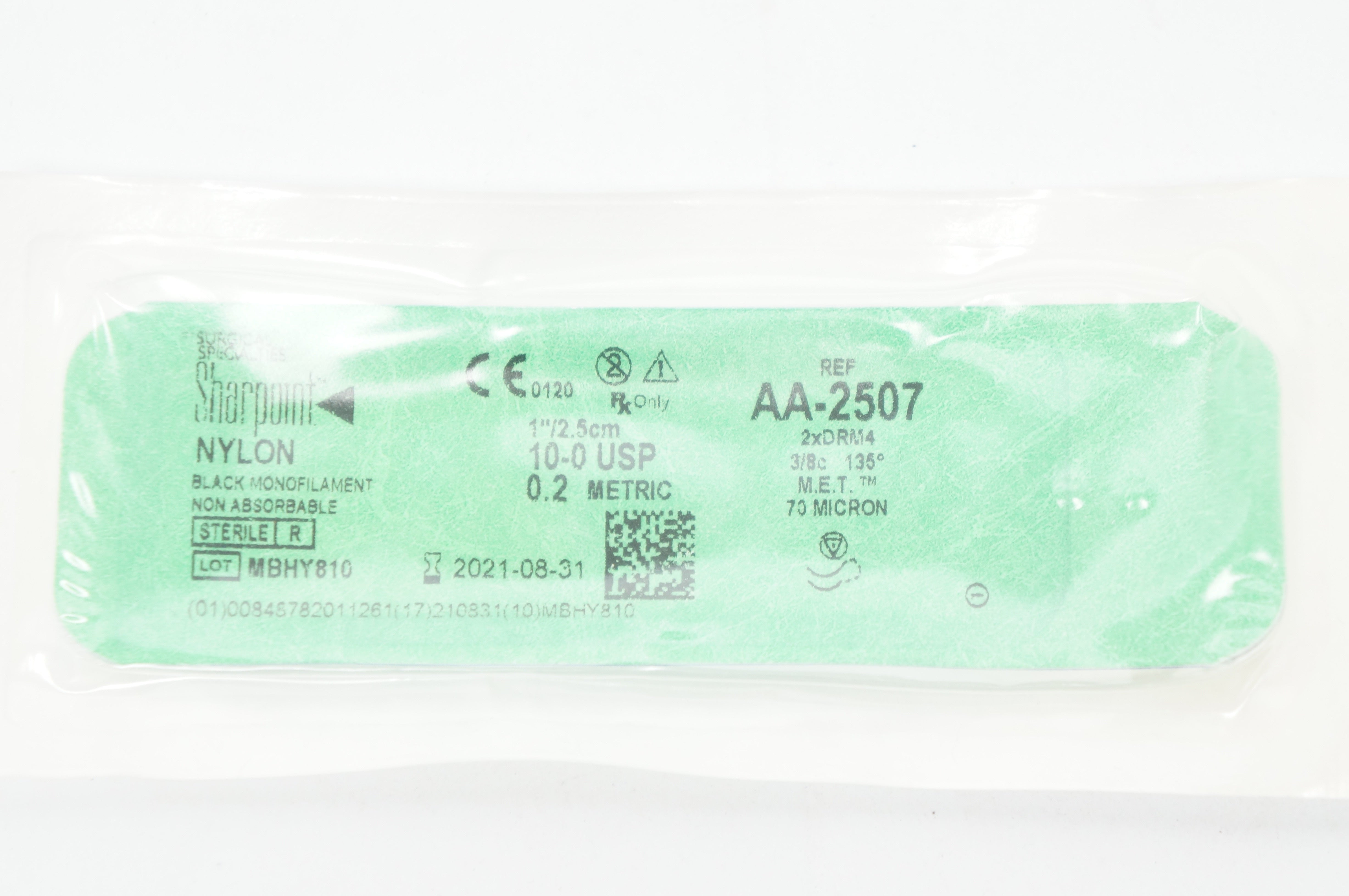 Sharpoint AA-2507 10-0 USP 0.2 Metric Nylon 2xDRM4 3/8c 70Micron 1inch (x)