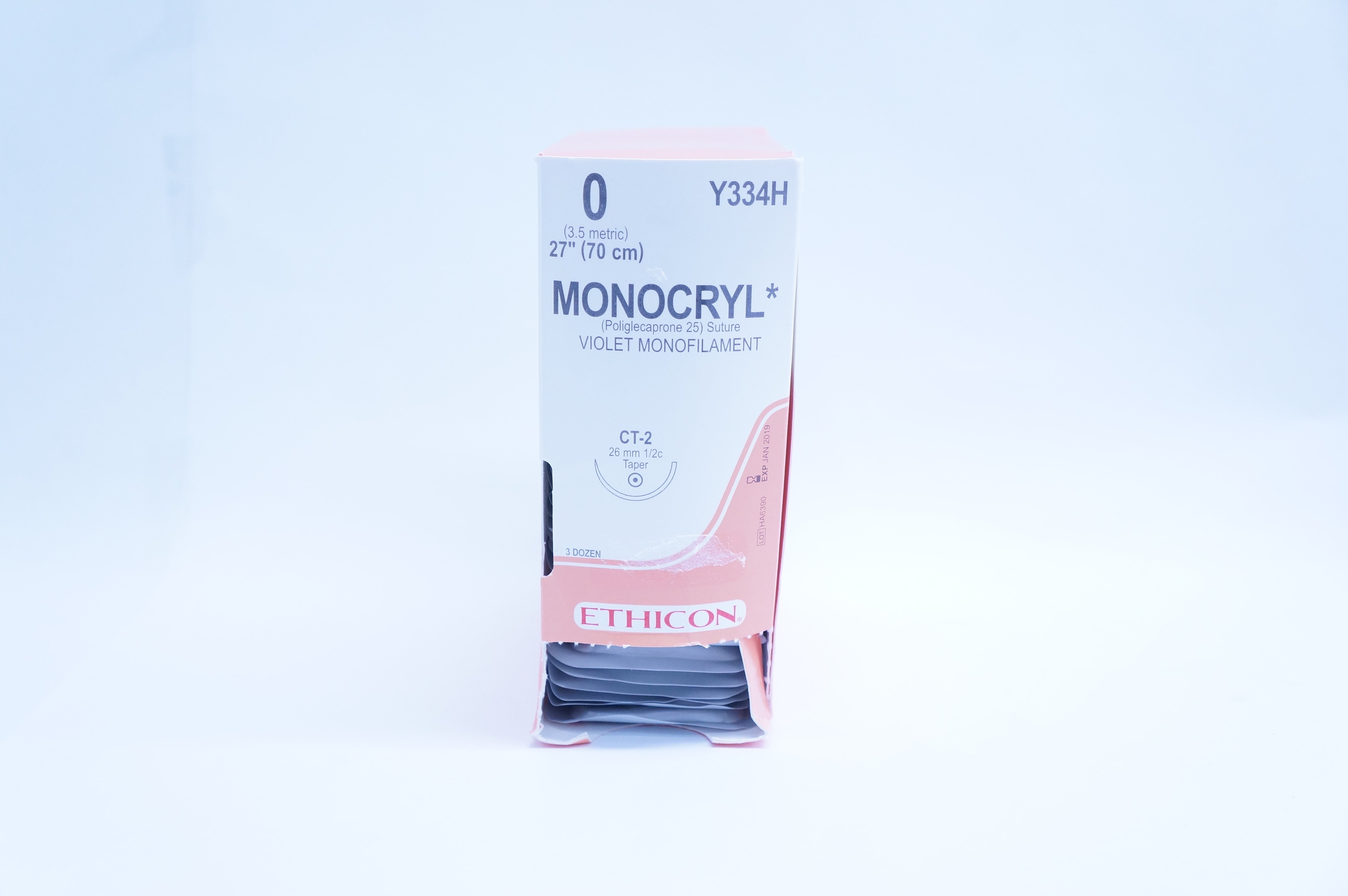 Ethicon Y334H 0 MONOCRYL, CT-2, 26mm 1/2c Taper, 27inch (x) - Box of 36