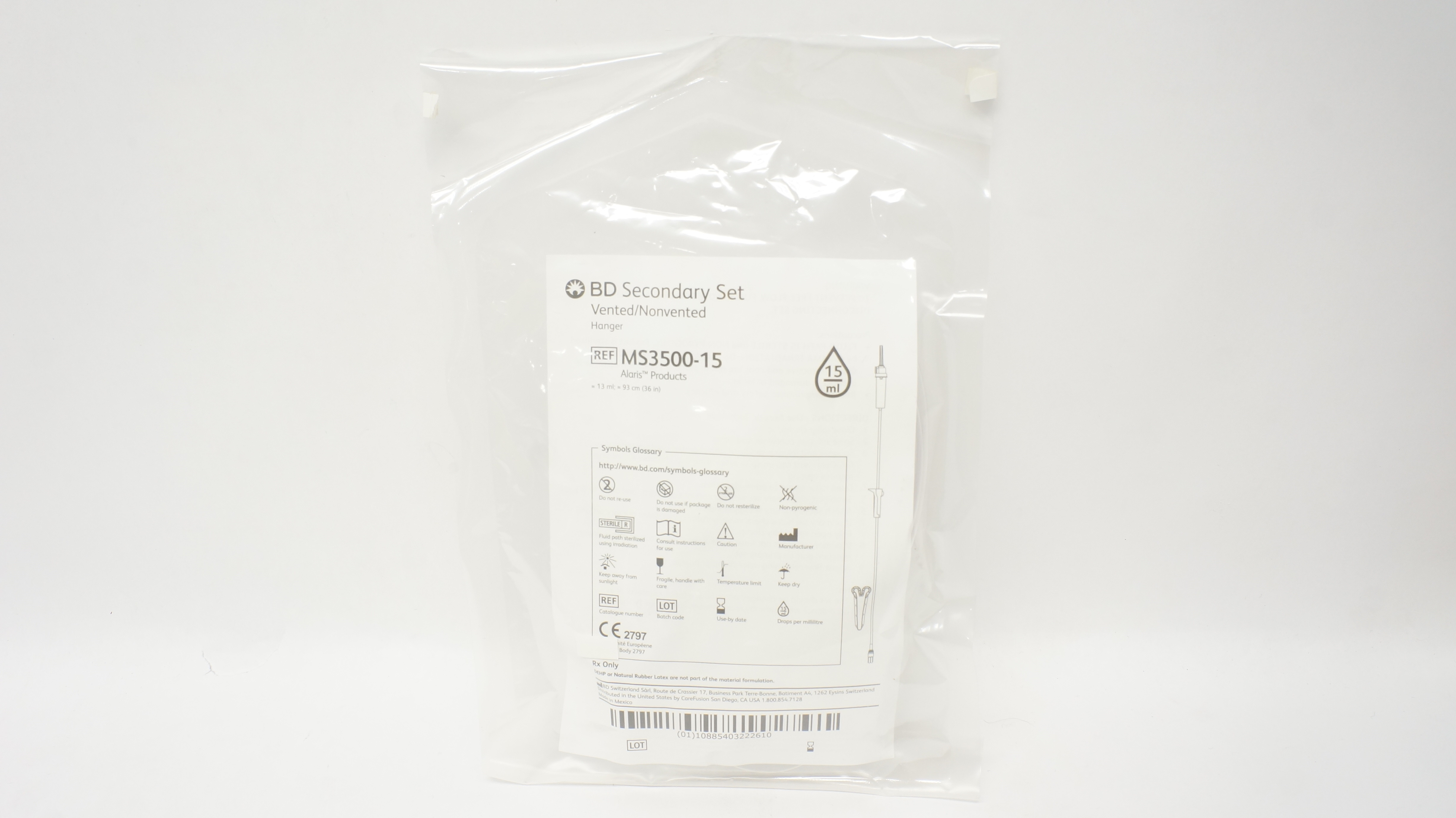 BD MS3500-15 Alaris Secondary Set Vented/Nonvented Hanger 13ml x 36inch