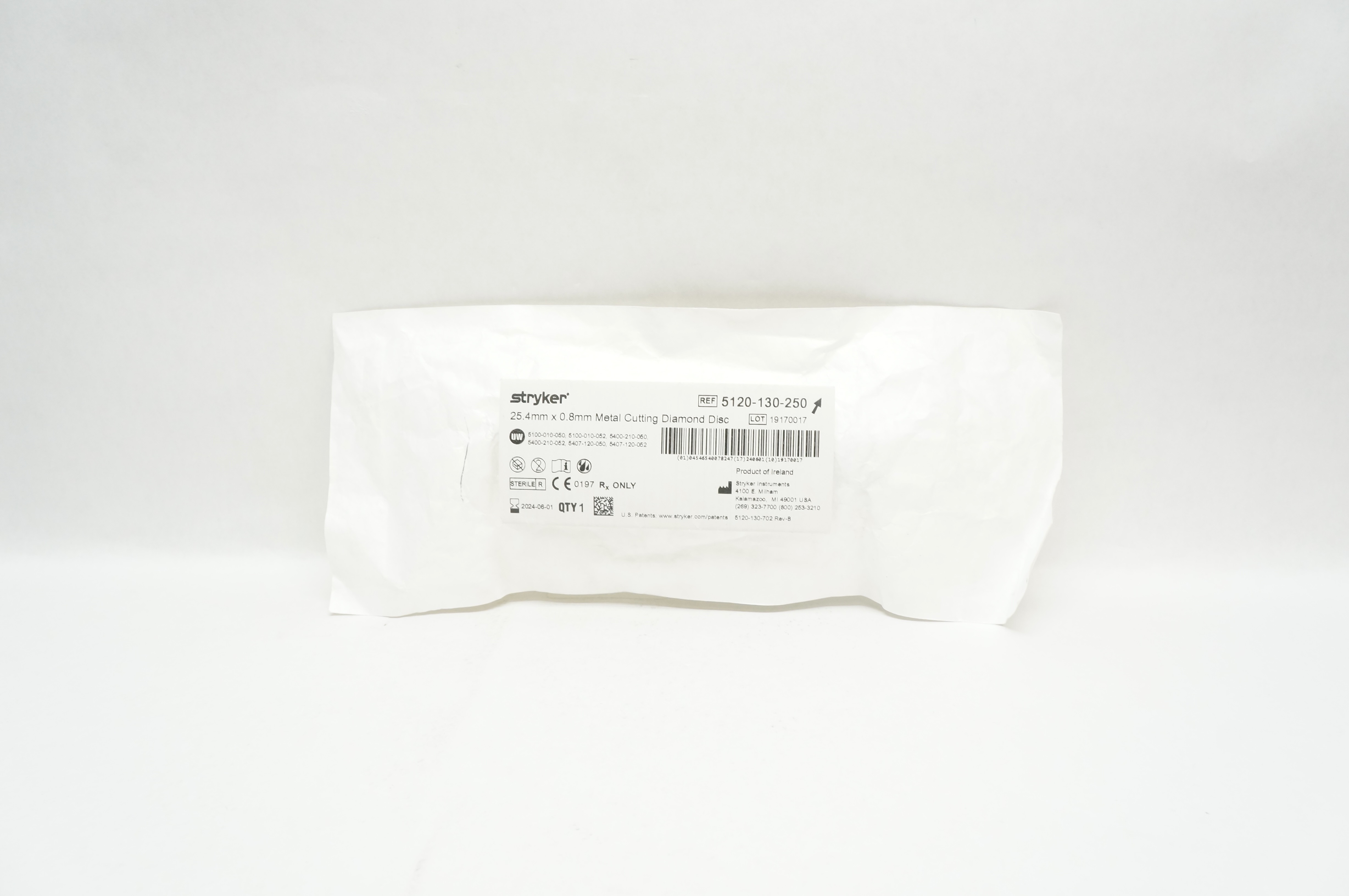 Stryker 5120-130-250 Metal Cutting Diamond Disc 25.4mm x 0.8mm