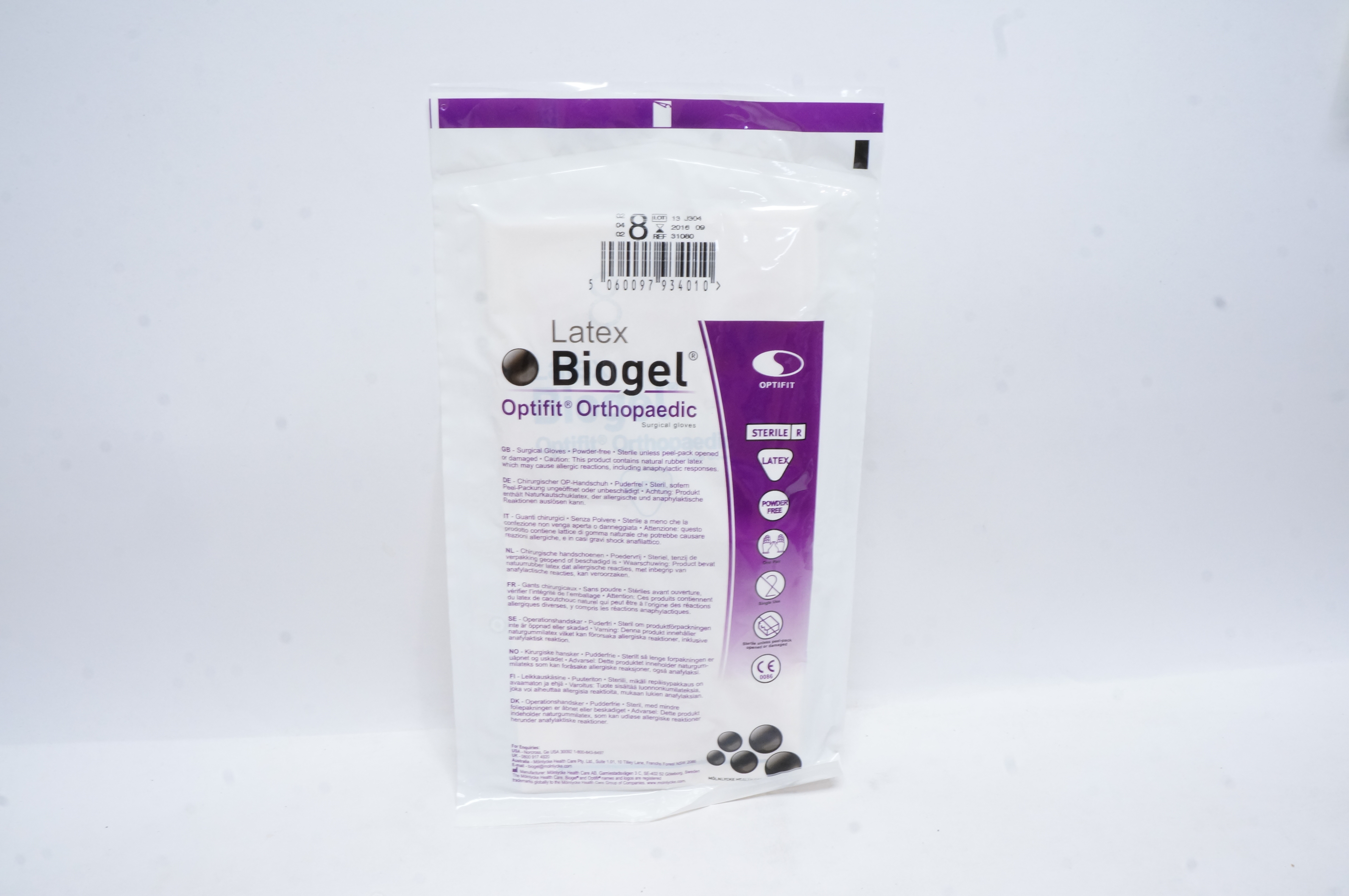 Molnlycke Health Care 31080 Biogel Optifit Orthopaedic Surgical Gloves Size 8 (x)
