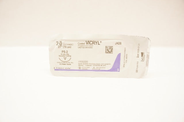 Ethicon J428 2-0 Coated Vicryl Stre PS-2, 19mm 3/8c Reverse Cutting, 27inch