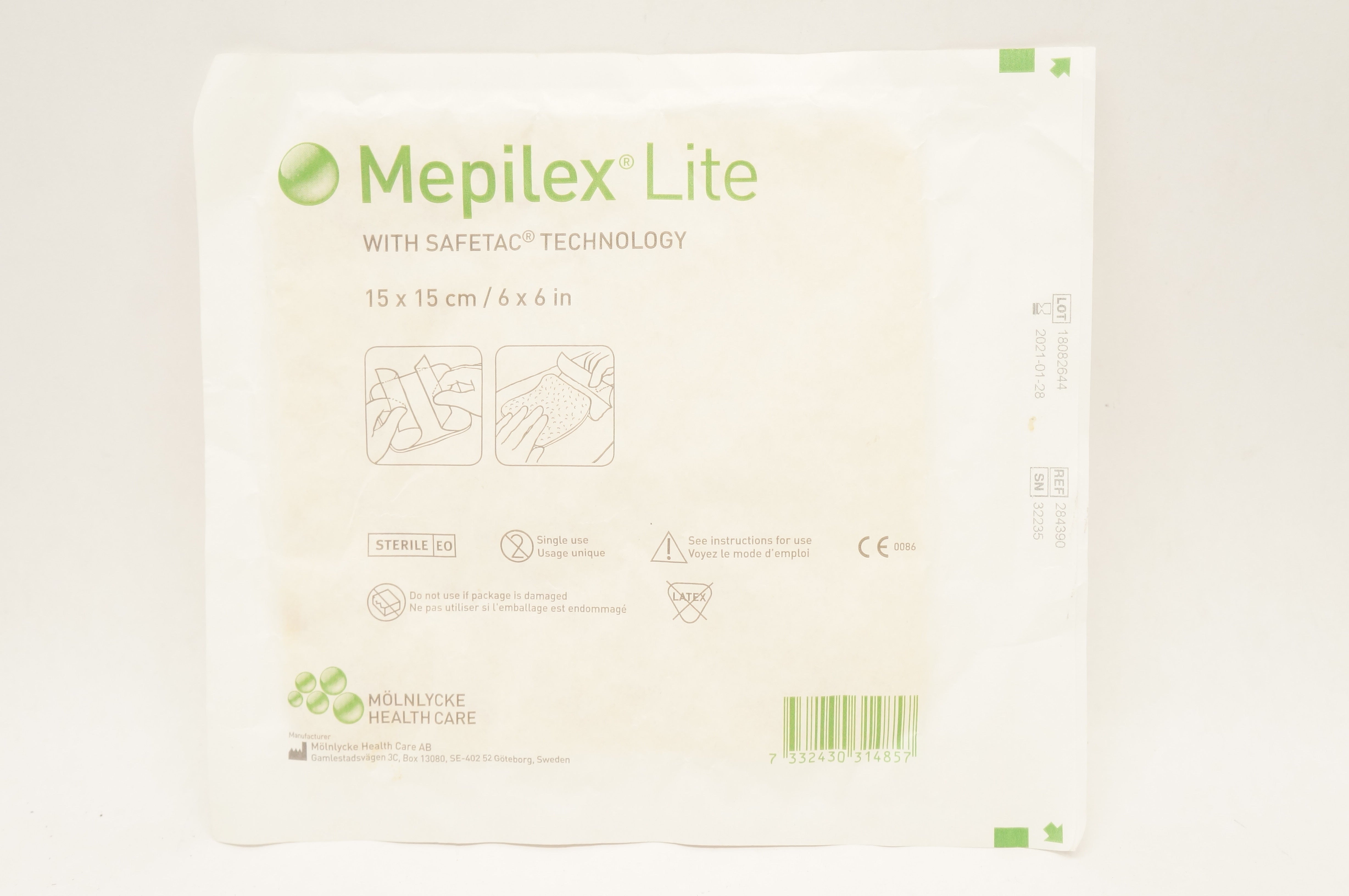 Molnlycke Health Care 284390 Mepilex Lite with Safetac Technology 6 x 6 inch (x)