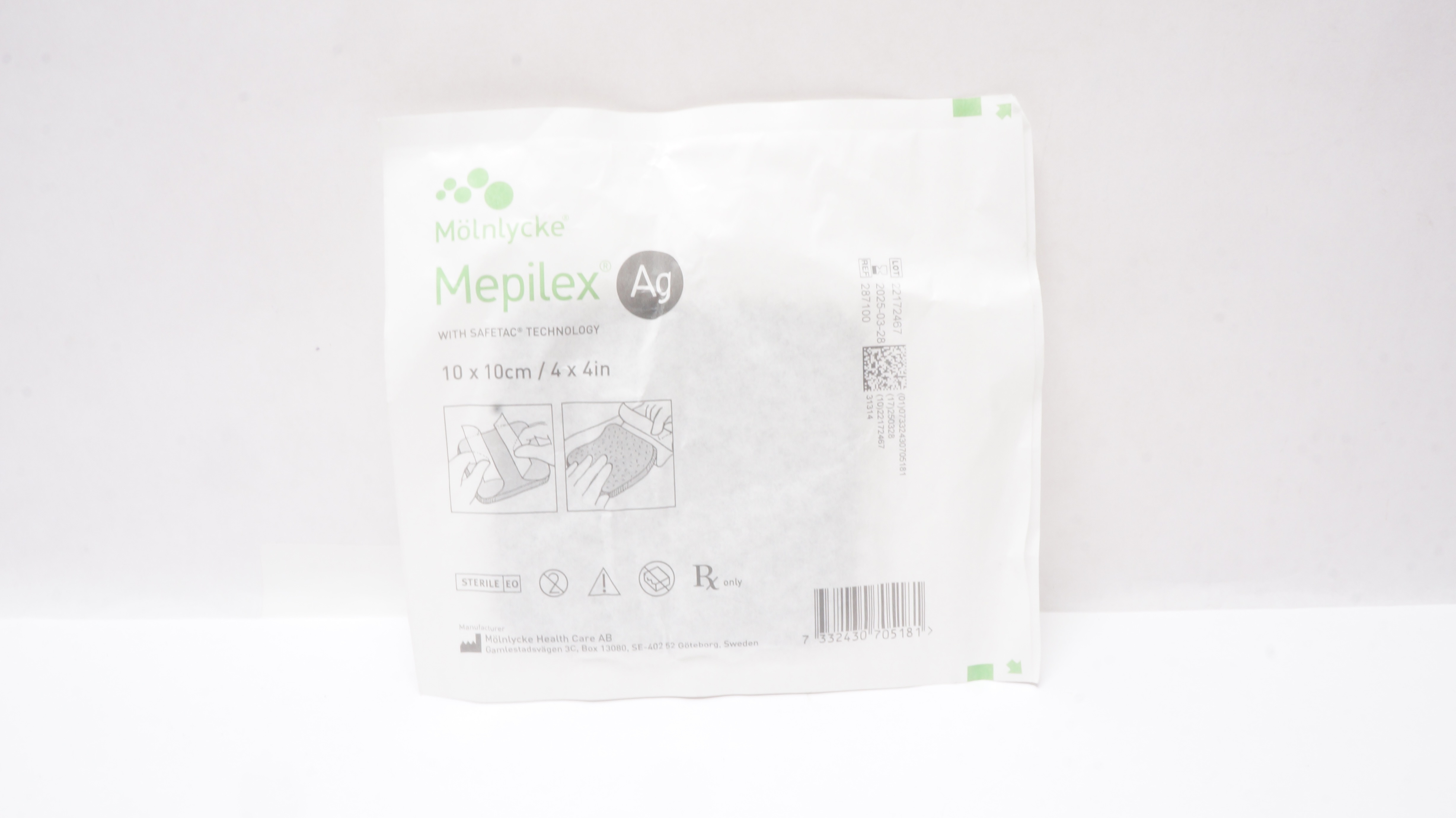 Molnlycke Healthcare 287100 Mepilex Ag Foam Dressing 4inch x 4inch